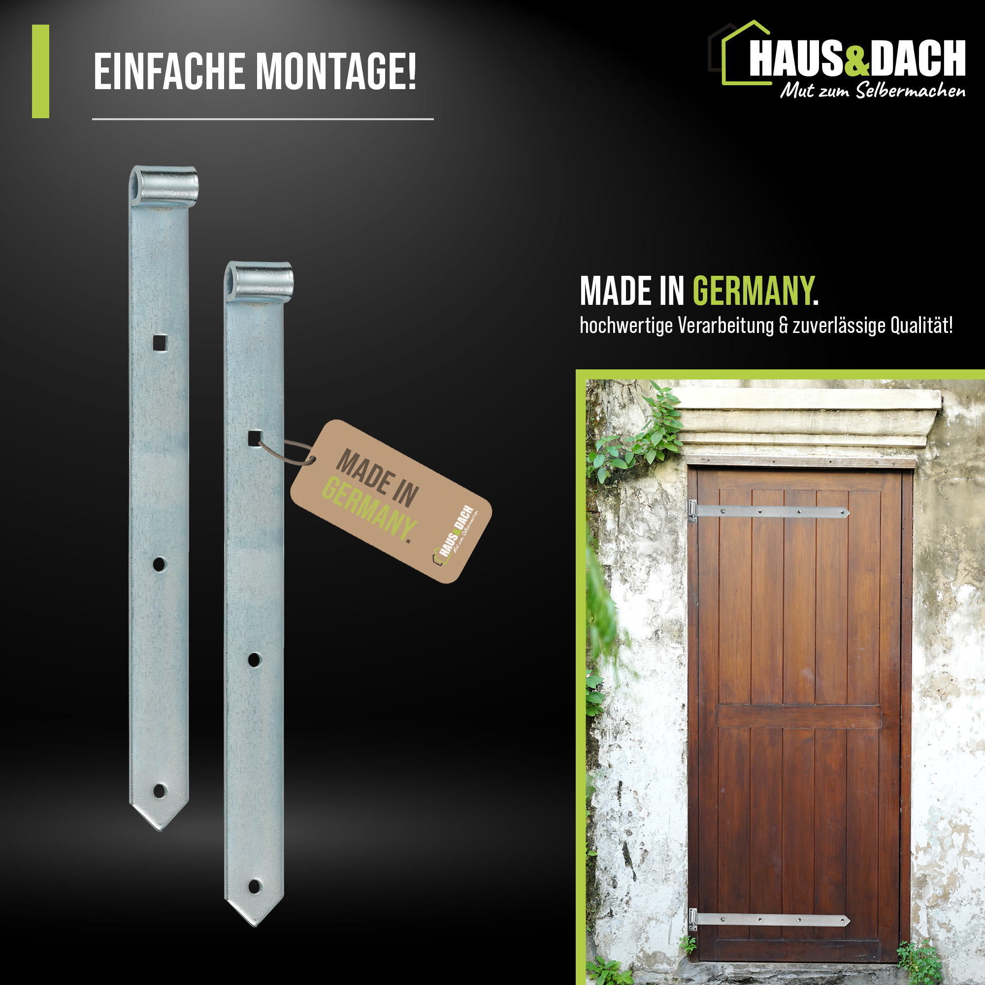 HAUS&DACH Ladenband Set 1000 mm blau verzinkt - Torband / Türband für Gartentor & Holztor inkl. Kloben zum Einschrauben Ø 16 mm / 160 mm