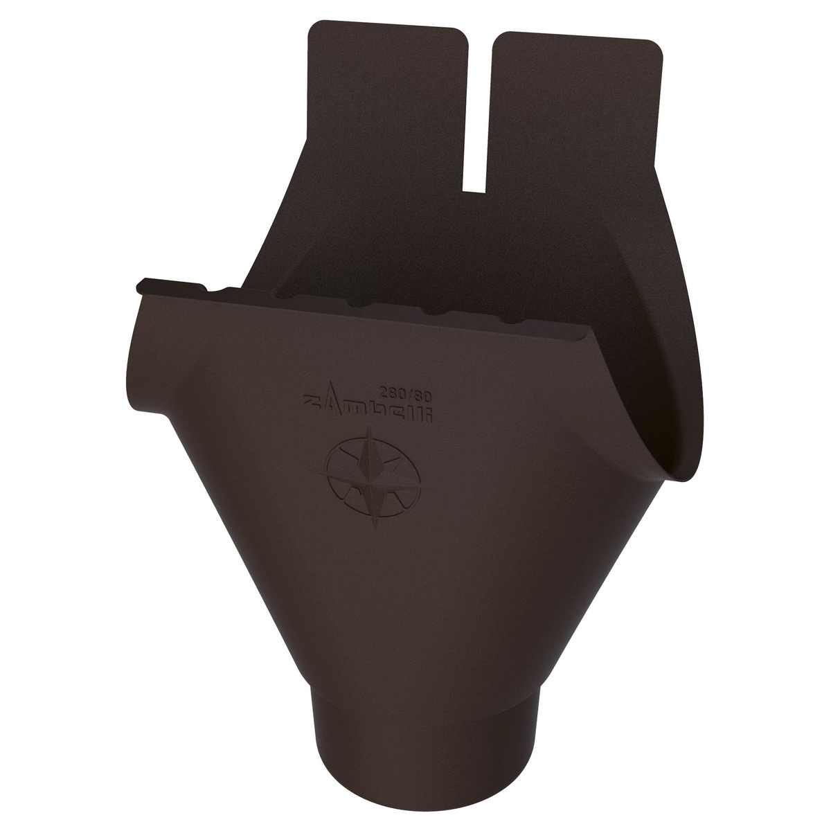 Zambelli Rinnenstutzen Meister-Stutzen oval 250/80, 8-teilig, Dunkelbraun RAL 8019, COLORDUR, hinten gefalzt, mit Zambelli-Logo - 1 Stk.