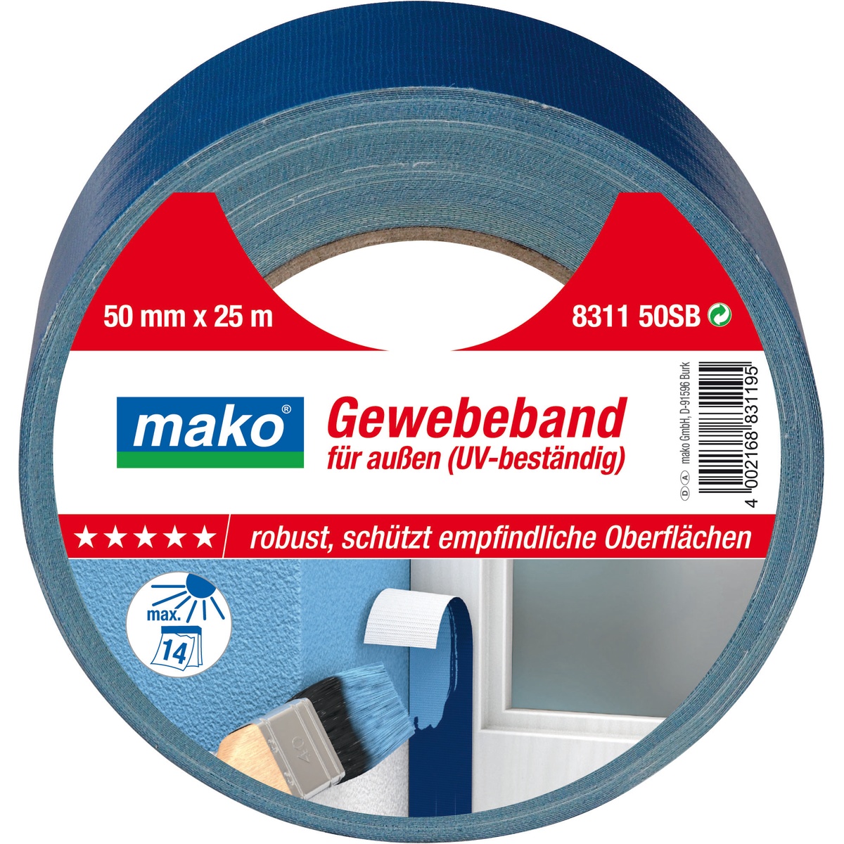 Mako Gewebeband für außen, 50 mm x 25 m