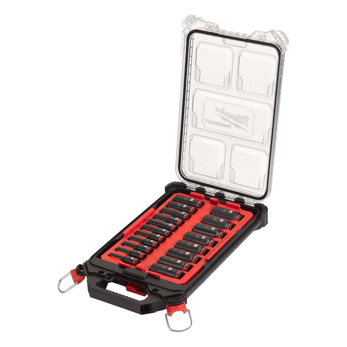 Milwaukee Schlagnuss-Satz 3/8 Zoll SW 6 bis 24 mm, SHOCKWAVE, lang, im PACKOUT Organiser, 19-teilig