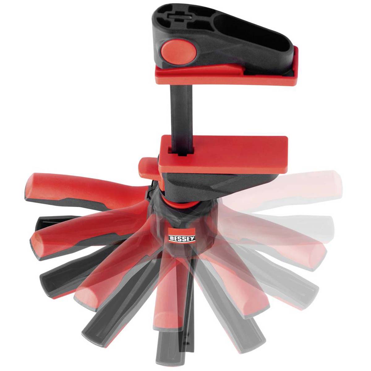 Bessey Einhandzwinge EZ360 mit 360 Grad drehbarem Griff, Spannweite 600 mm, Ausladung 80 mm, 1400 N