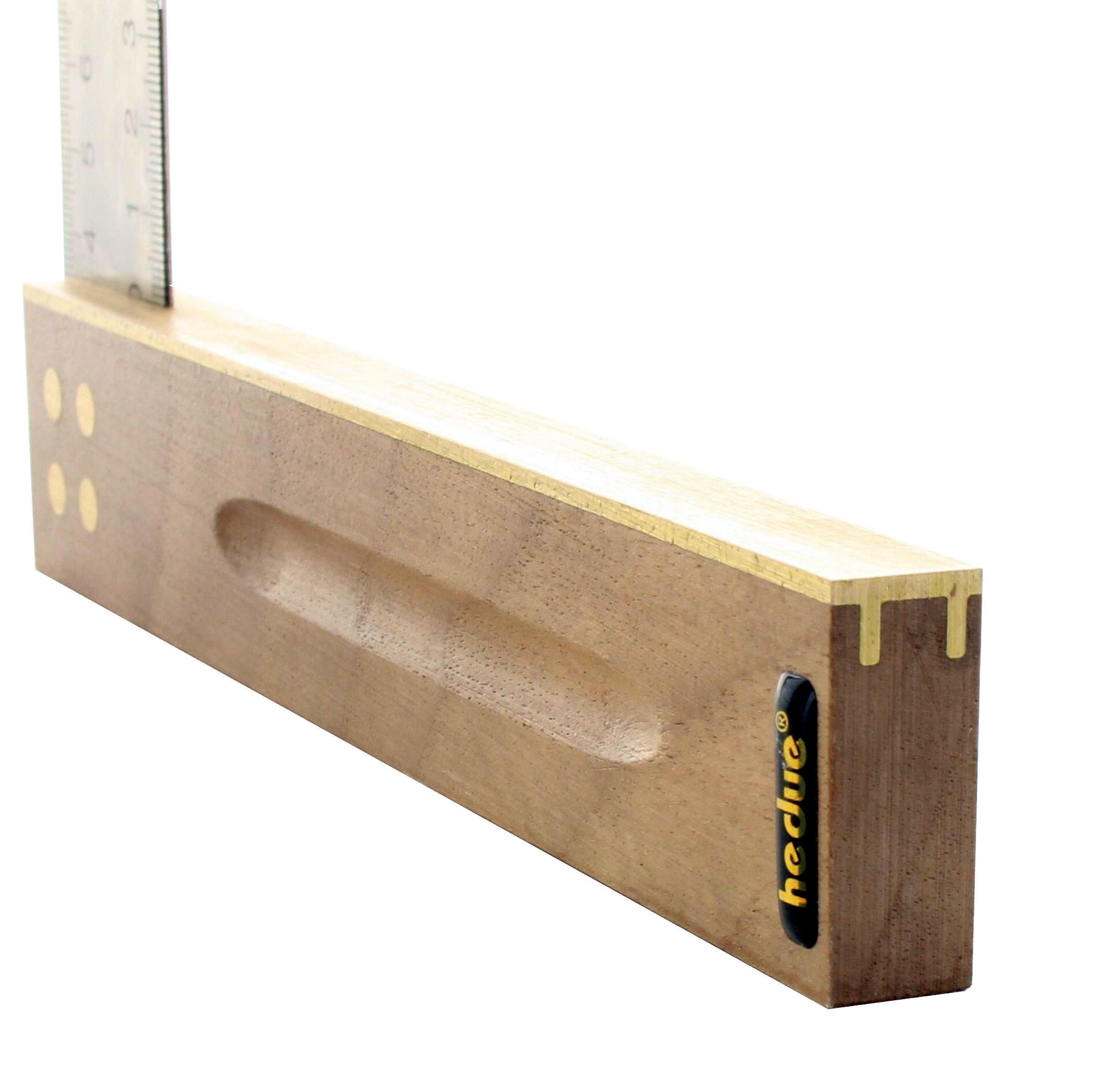 hedue Tischlerwinkel Nussbaum 400 mm, Edelstahlblatt 35 mm, kalibriert 0,06°, Messingbeschlag