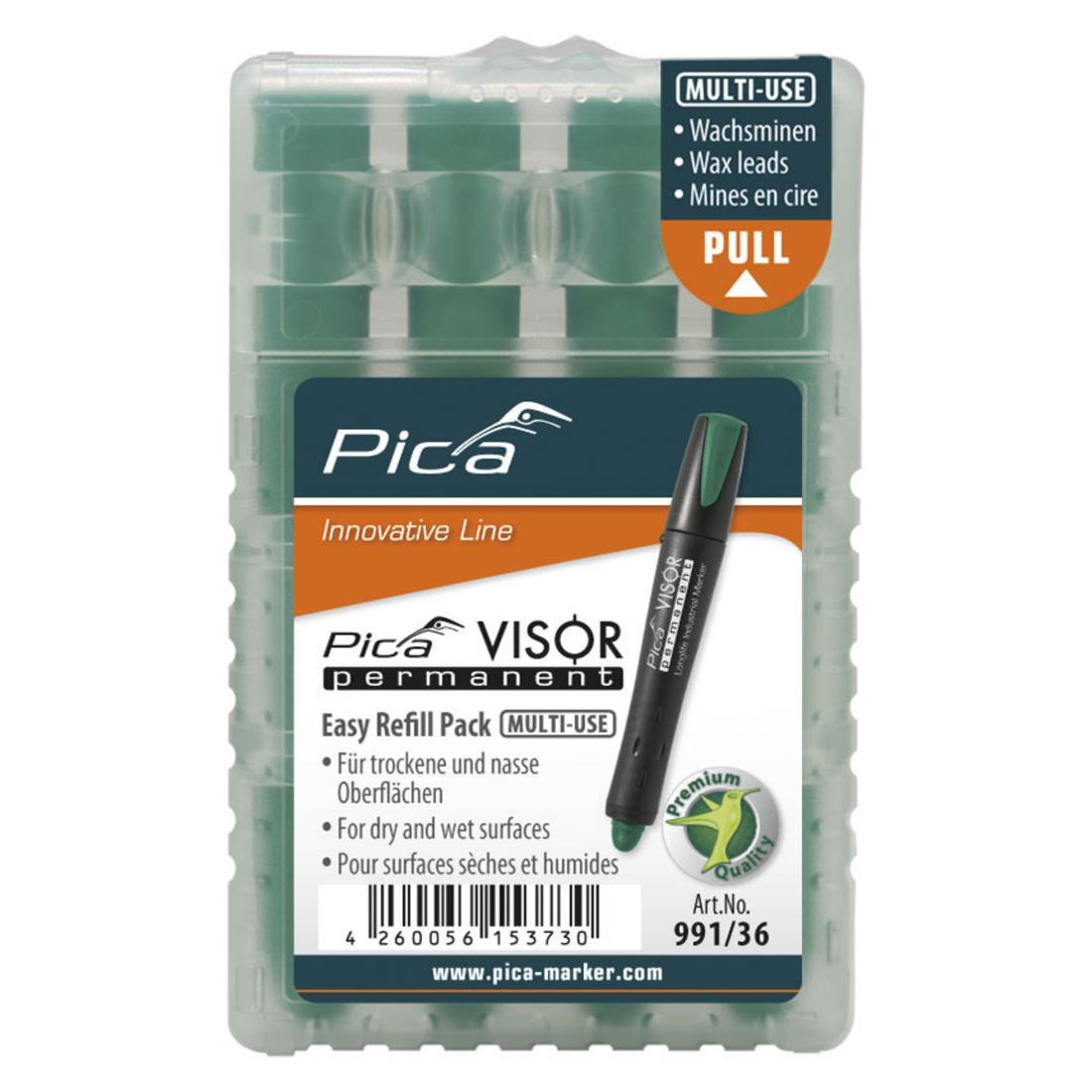Pica Visor Permanent Ersatzminen 991, 10 mm, grün, Signierkreide, Easy-Refill-Pack, 4 Stück