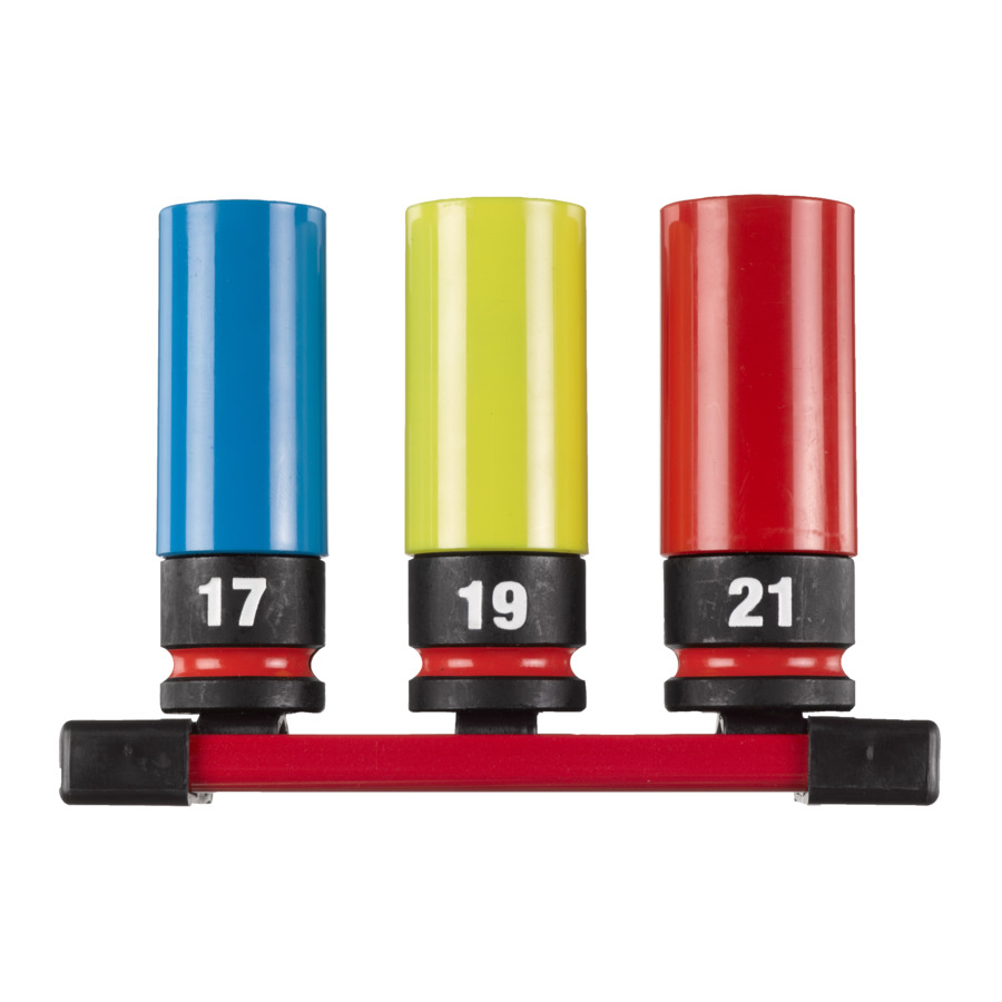 Milwaukee Schlagnuss-Satz 1/2 Zoll SW 17, 19 und 21 mm, SHOCKWAVE Automotive, auf Magnetschiene, 3-teilig
