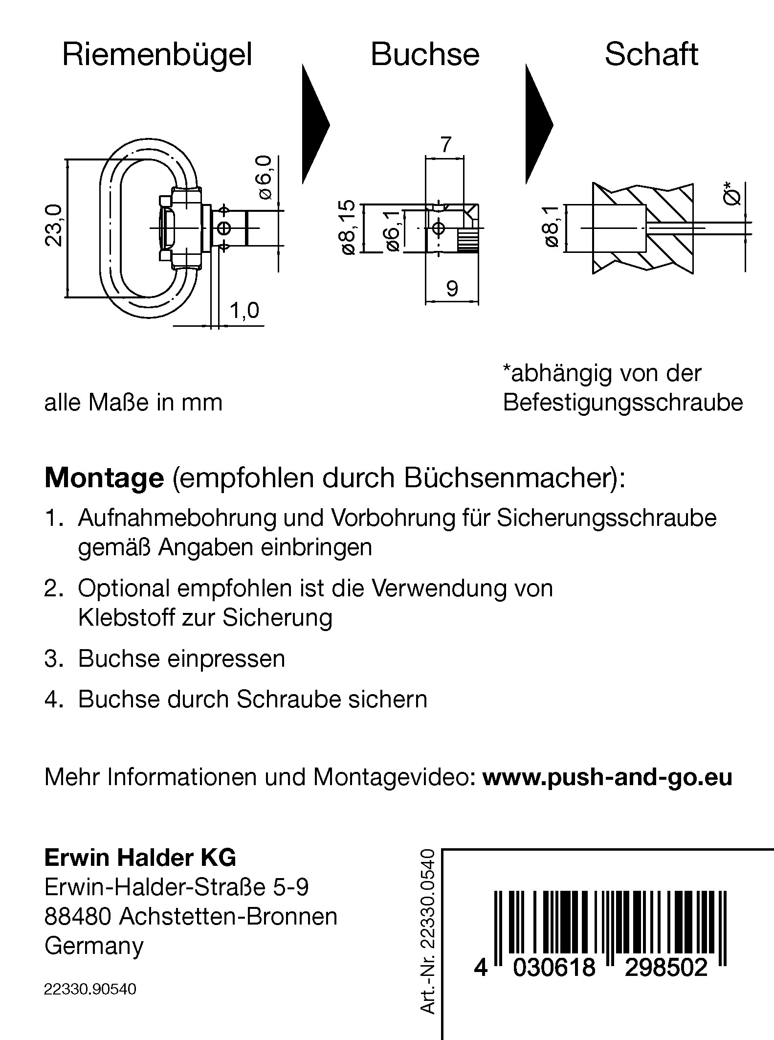 Halder 2 stk. 6 mm Buchse für Holz, arretierbar