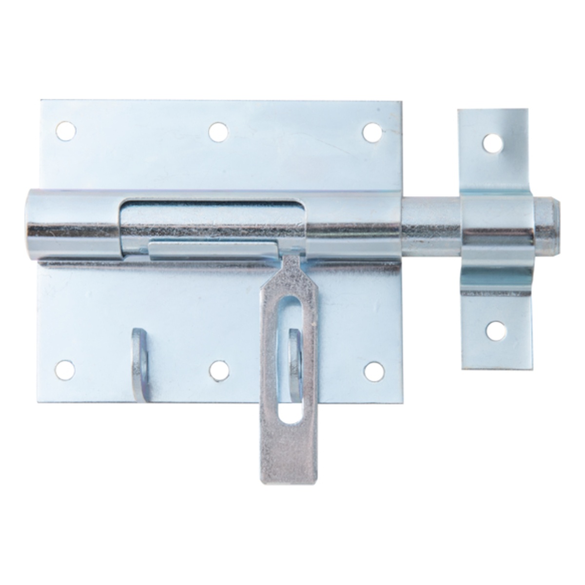 Alberts Bolzen-Schlossriegel mit flachem Griff, 95 x 79 mm, Stahl roh, galvanisch blau verzinkt - 1 Stk. Alberts Bolzen-Schlossriegel mit flachem Griff, 95 x 79 mm, Stahl roh, galvanisch blau verzinkt - 1 Stk.