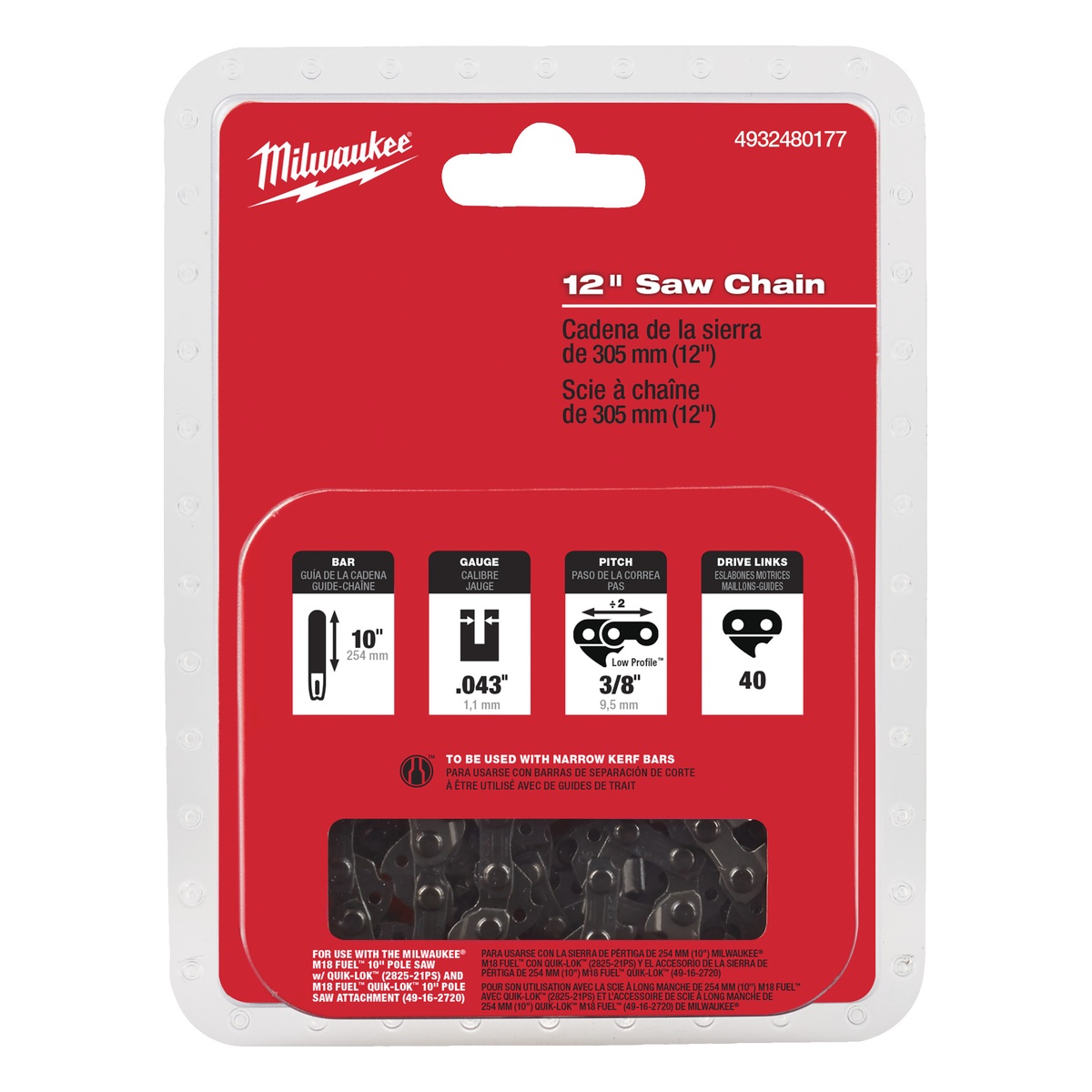 Milwaukee Sägekette 30 cm / 12" für M18 FTHCHS30 - 1 Stk. Milwaukee Sägekette 30 cm / 12" für M18 FTHCHS30 - 1 Stk.