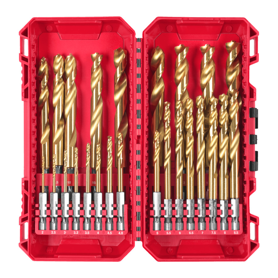Milwaukee SHOCKWAVE Metallbohrer HSS-G TIN Red Hex, Packout - 25-teiliges Set