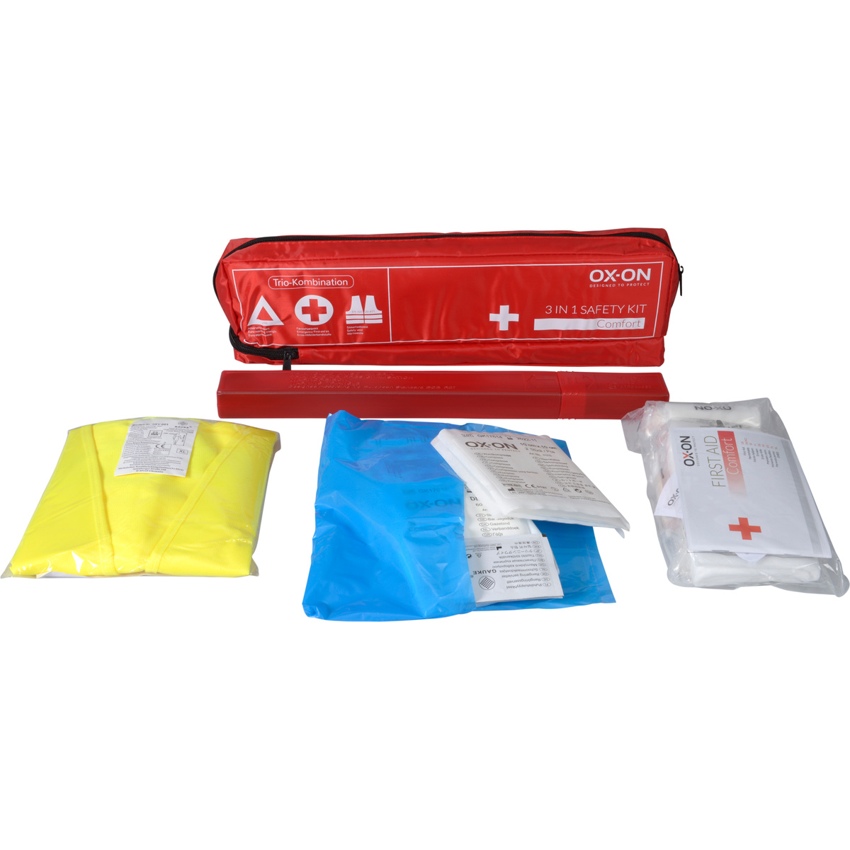 OX-ON 3-in-1 KFZ Safety Kit Erste Hilfe, Warnweste, Warndreieck