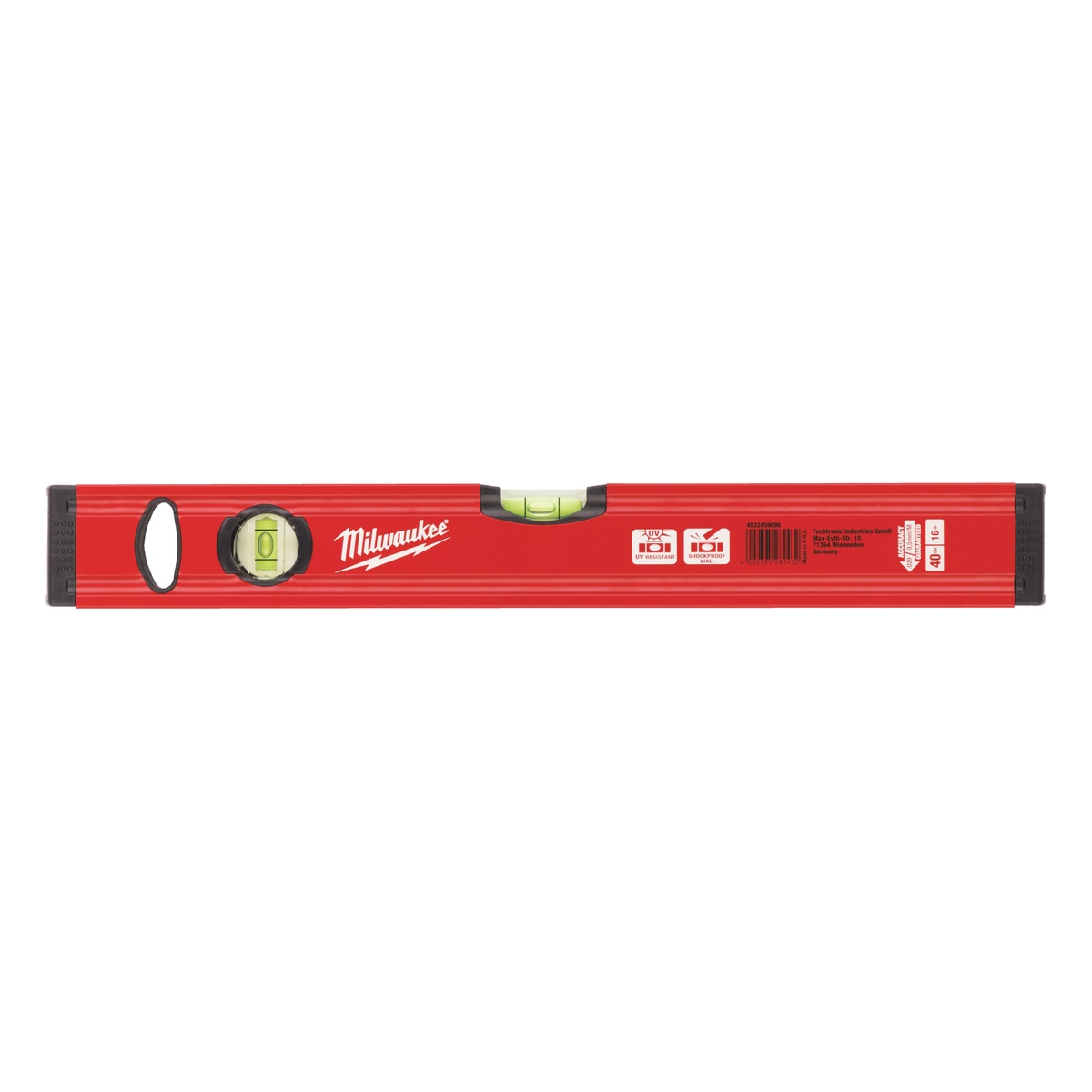 Milwaukee Wasserwaage Slim, 20 cm, nicht magnetisch, Acryllibellen, VPA-zertifiziert, 0,5 mm/m