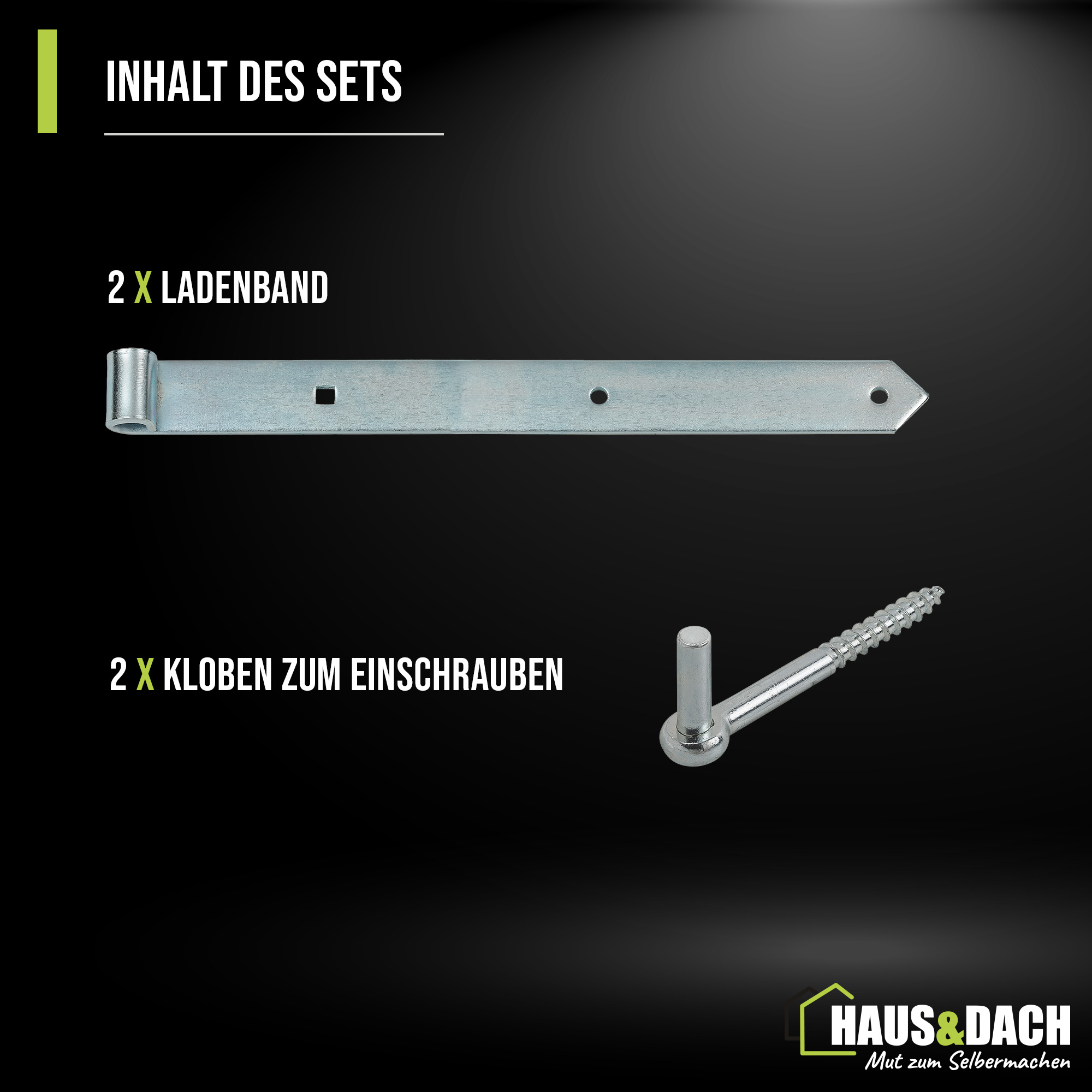 HAUS&DACH Ladenband Set 1000 mm blau verzinkt - Torband / Türband für Gartentor & Holztor inkl. Kloben zum Einschrauben Ø 16 mm / 160 mm