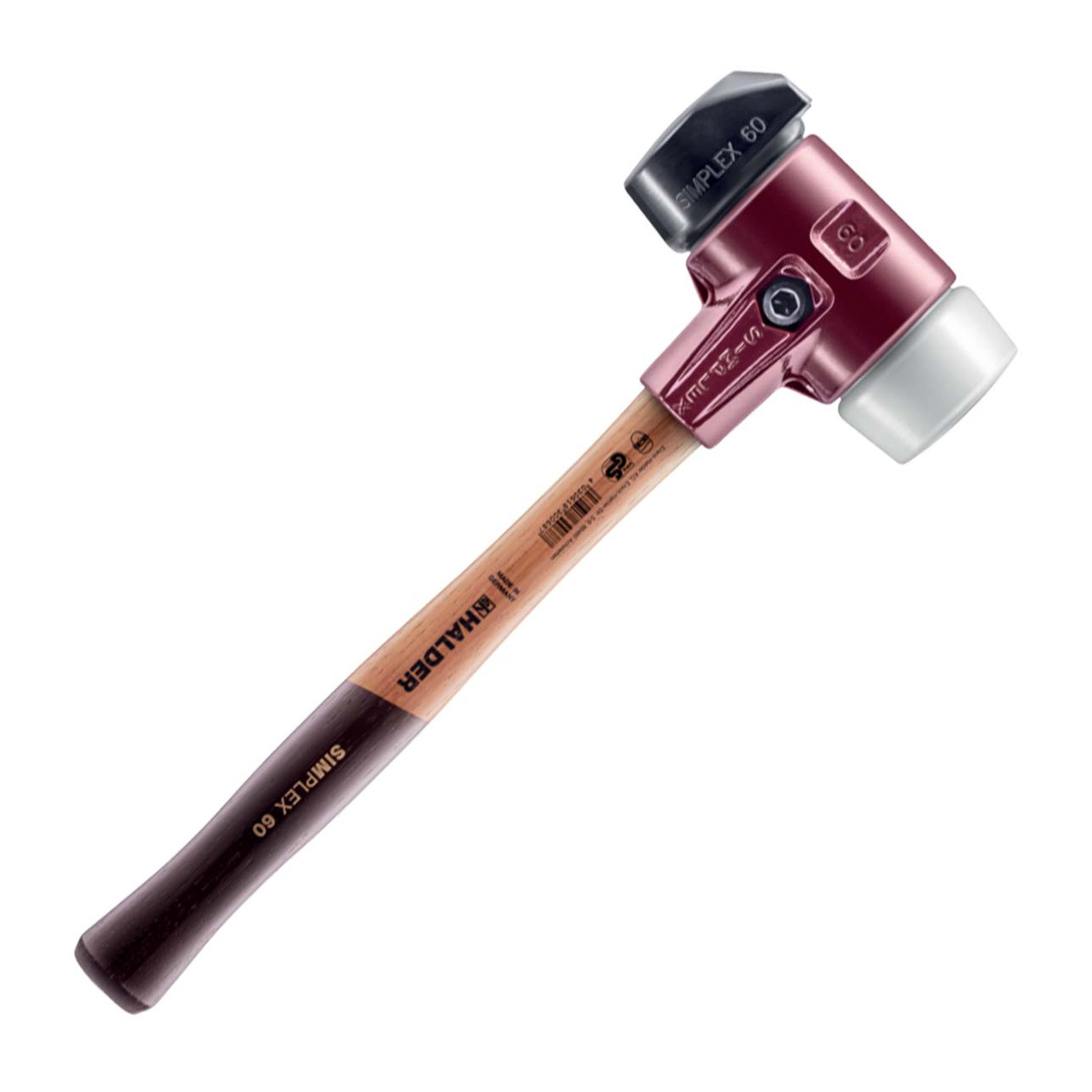 Halder Schonhammer SIMPLEX mit Standfuß, Gummi schwarz / Superplastik weiß, Tempergussgehäuse mit Holzstiel