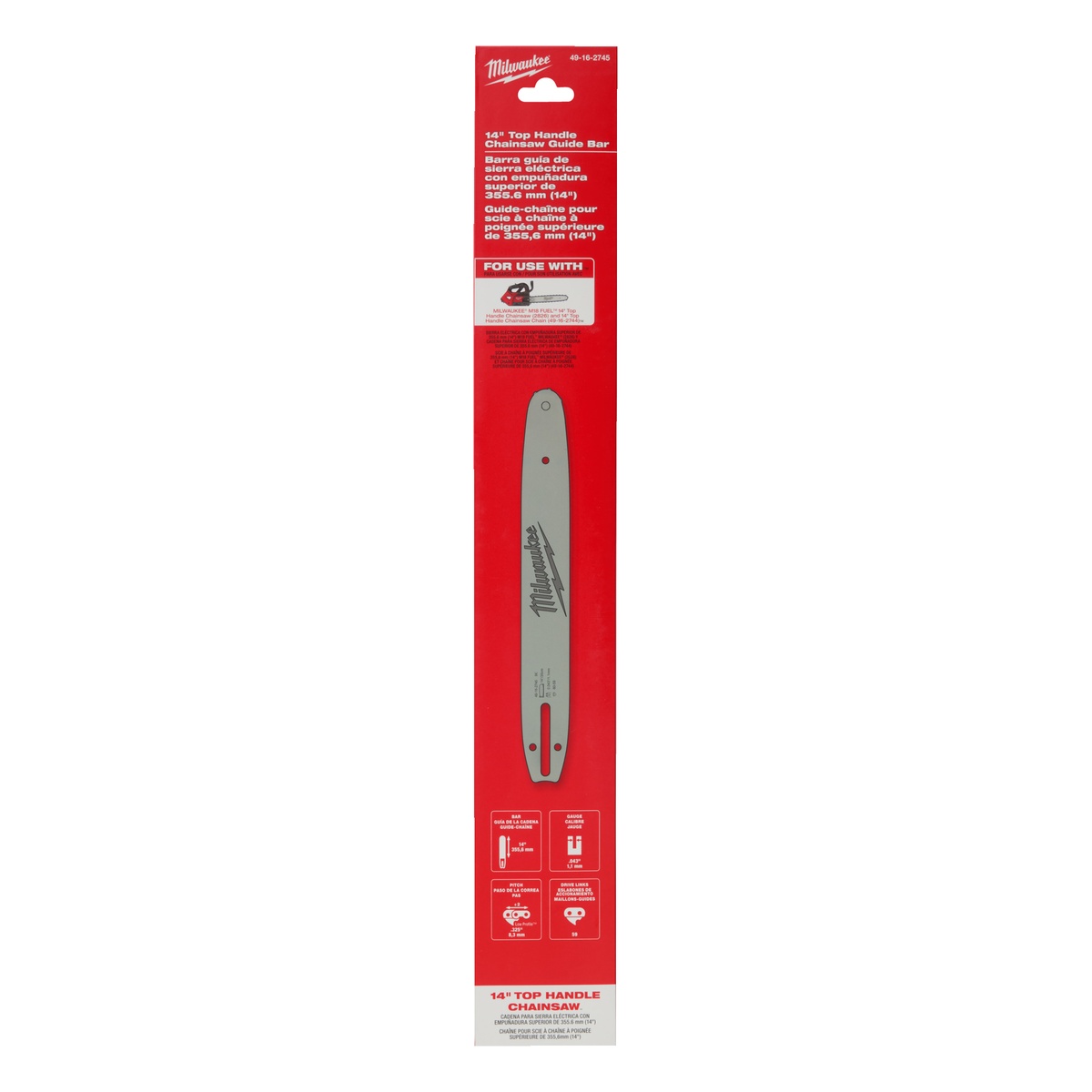 Milwaukee Sägeschwert 35 cm, Teilung 0,325 Zoll, 1,1 mm, passend für M18 FTHCHS35