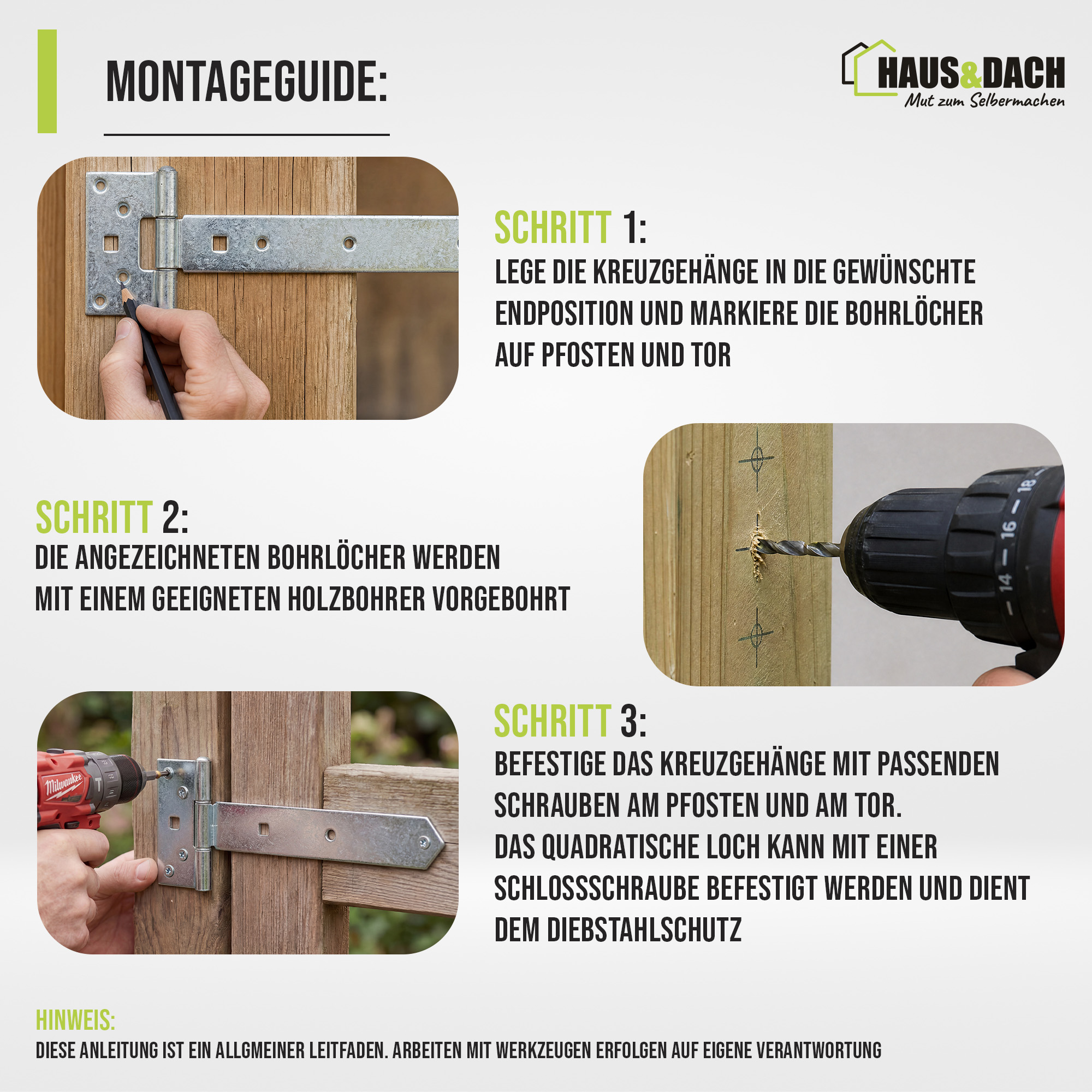 HAUS&DACH Kreuzgehänge Set 600 mm verzinkt - schweres Torband / Türband für Gartentor & Holztor