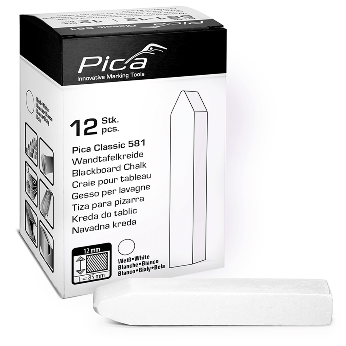 Pica Wandtafelkreide 581-12, 13 x 90 mm, weiß - 12 Stk. Pica Wandtafelkreide 581-12, 13 x 90 mm, weiß - 12 Stk.