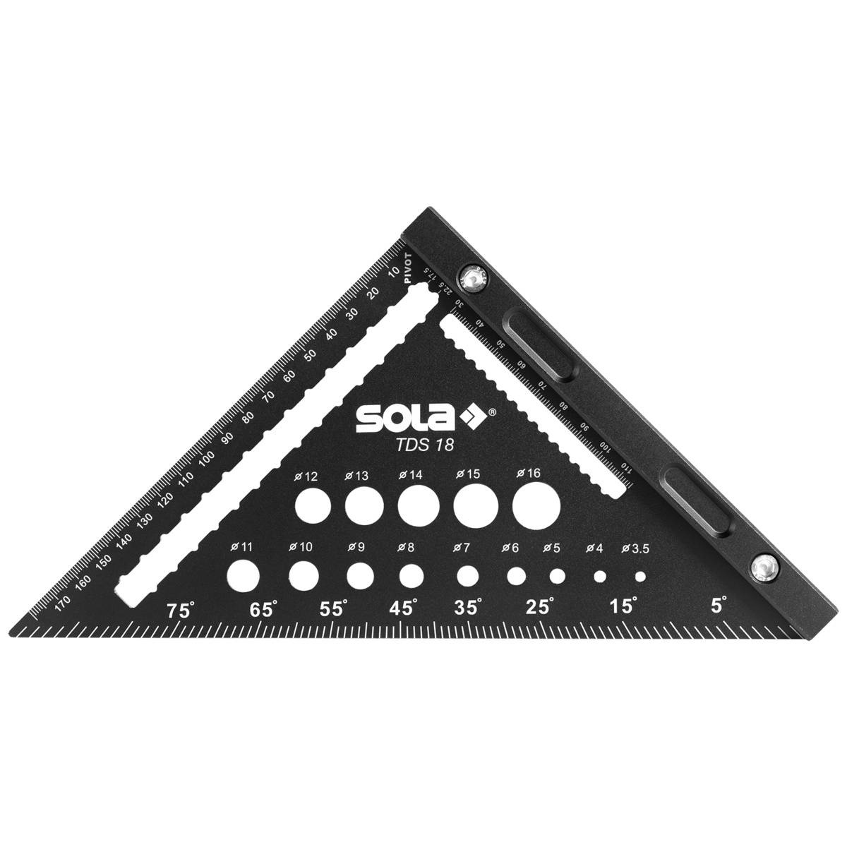 Sola Dreieckswinkel TDS 18, Schenkellänge 180 mm, mit Bohrerlehre und abnehmbarem Anschlag
