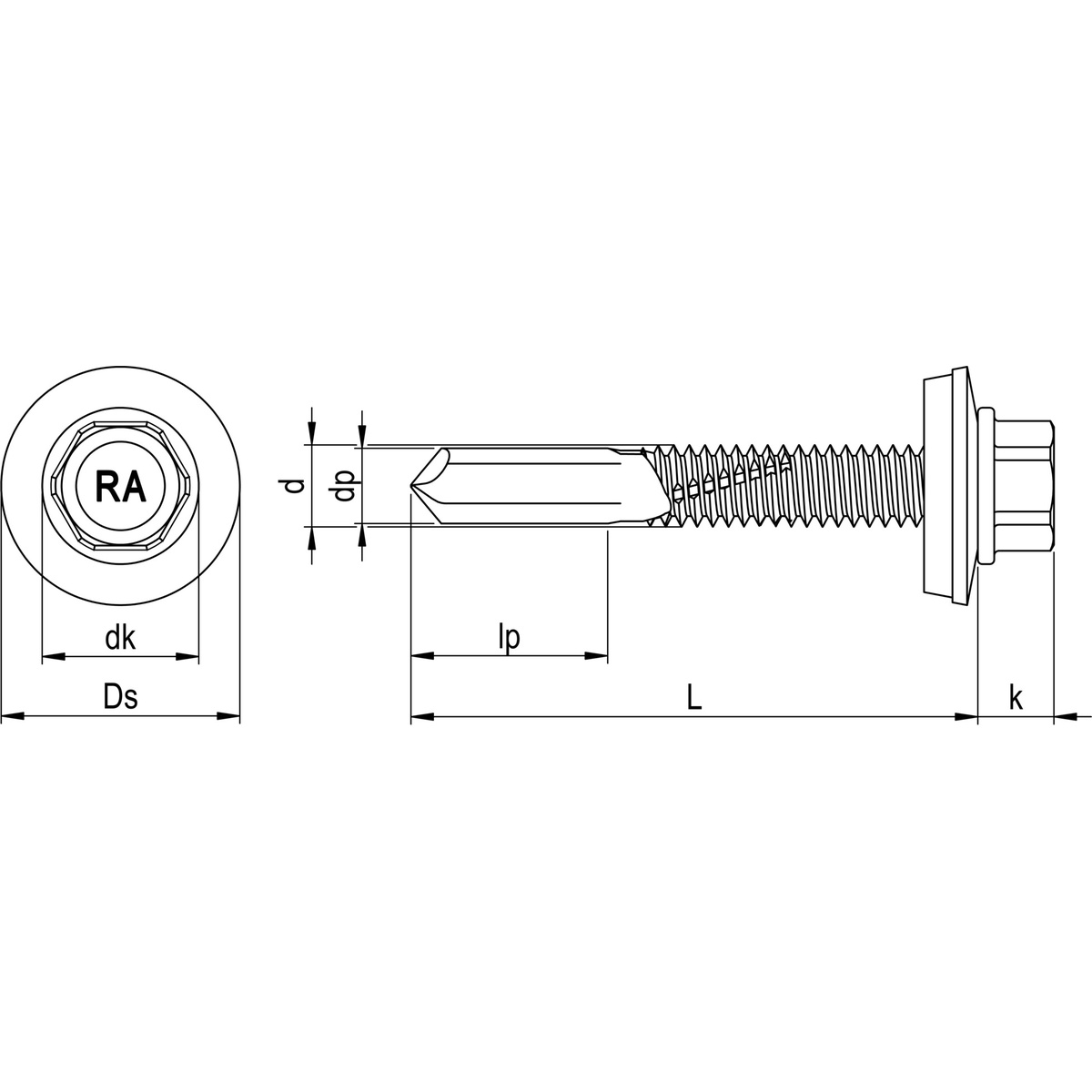 Reisser RP-K12 Bohrschraube 5,5x38 mm, E16, Bimetall (Edelstahl A2/Stahl), Vollgewinde, SW8, Stahl-UK - 100 Stk.