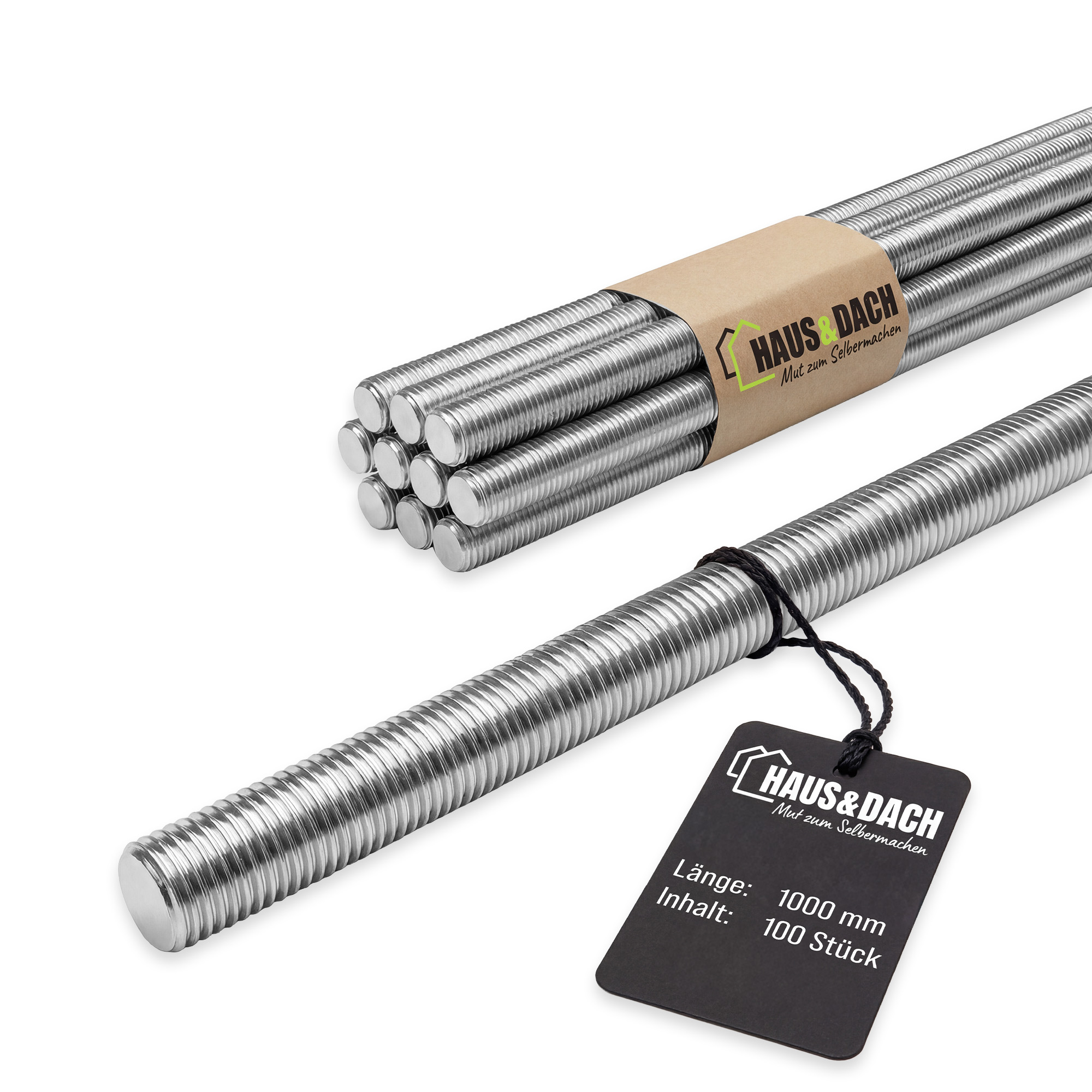 HAUS&DACH Gewindestange M24x1000 mm DIN 975 - Gewindestab für Montage, Bau & Befestigung, Stahl 10.9 galvanisch verzinkt - 10 Stk.