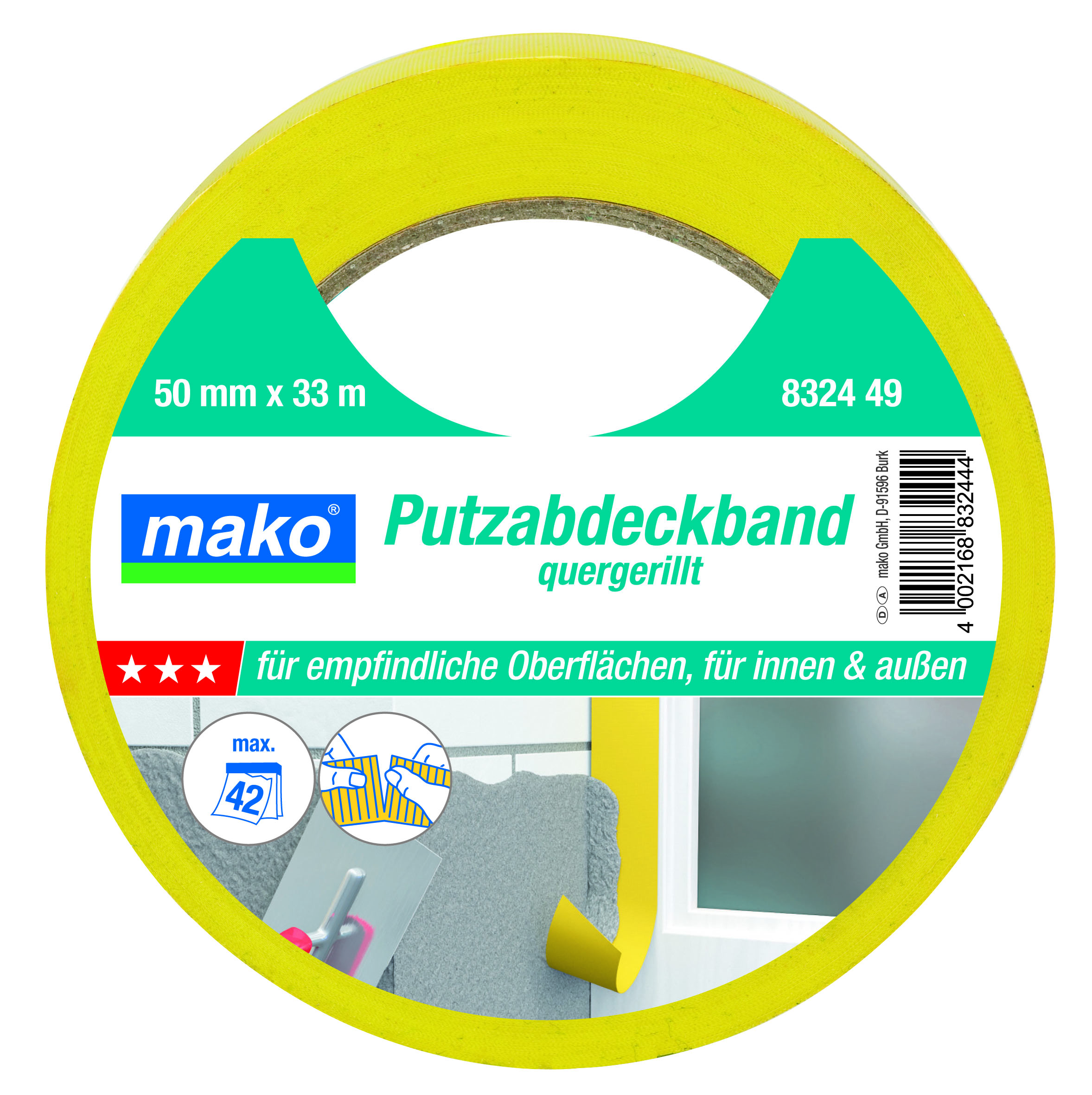 Mako Putz-Abdeckband, 50 mm x 33 m, gelb
