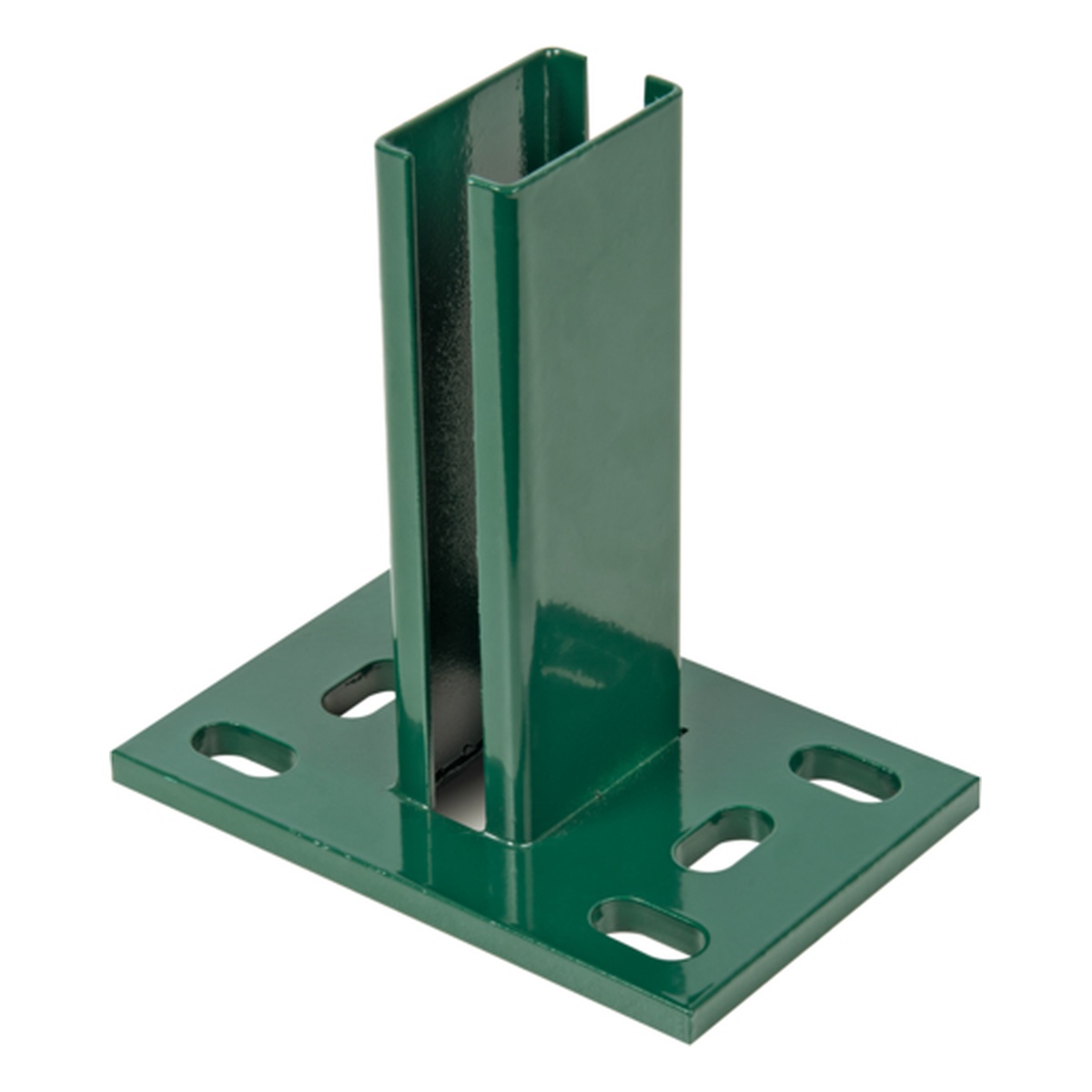 Alberts Pfostenträger für Zaunpfosten 60 x 40 mm, Platte: 150 x 100 mm, für Pfosten: 60 x 40 mm, Aufnahme: 55 mm, Aufnahme: 34 mm, Stahl roh, feuerverzinkt, grün kunststoffbeschichtet RAL 6005, zum Aufschrauben - 1 Stk.