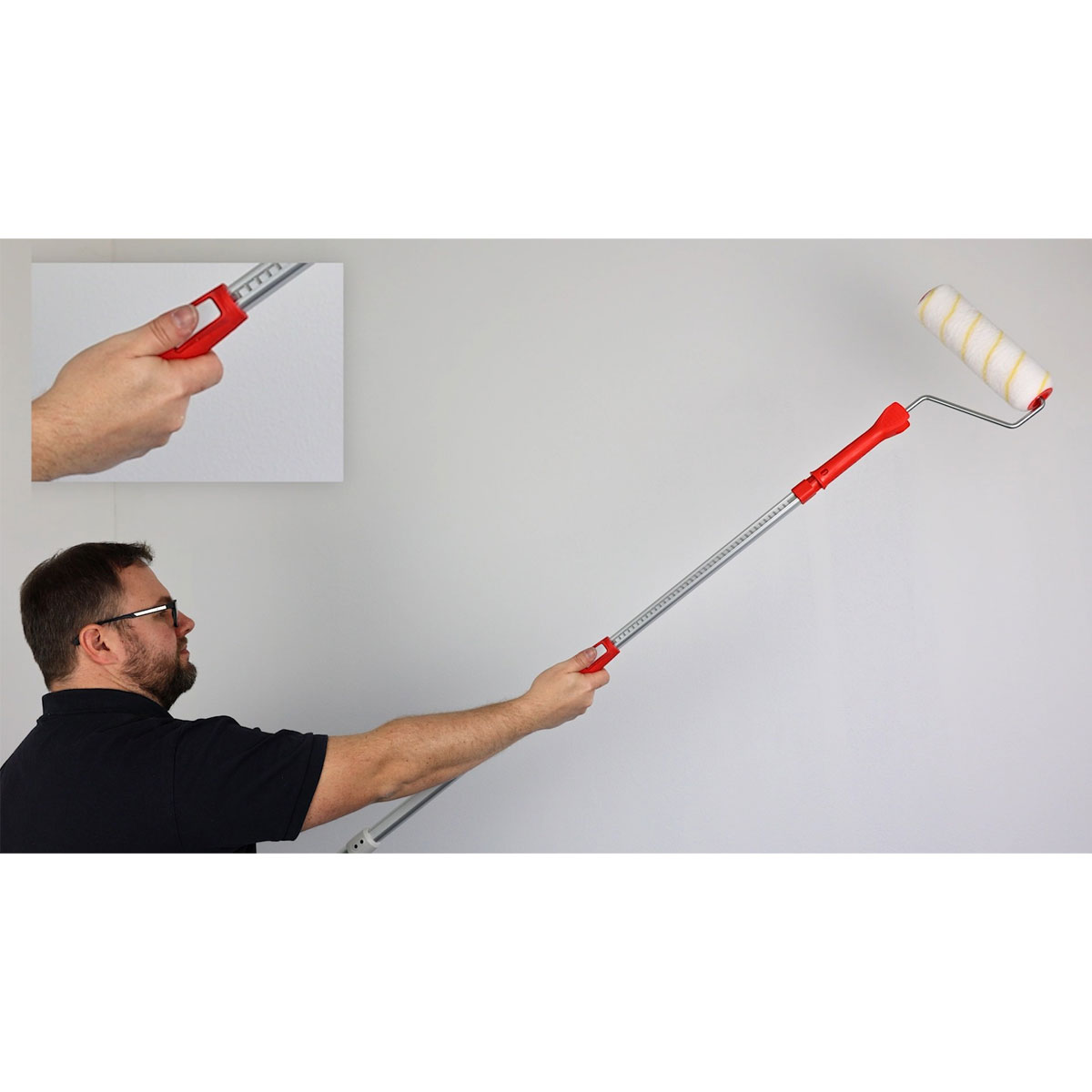 Mako Teleskoproller EASYREACH, Premium, ausziehbarer Farbroller mit Aluminiumstiel & Goldfadenwalze (23 cm) - 1 Stk.