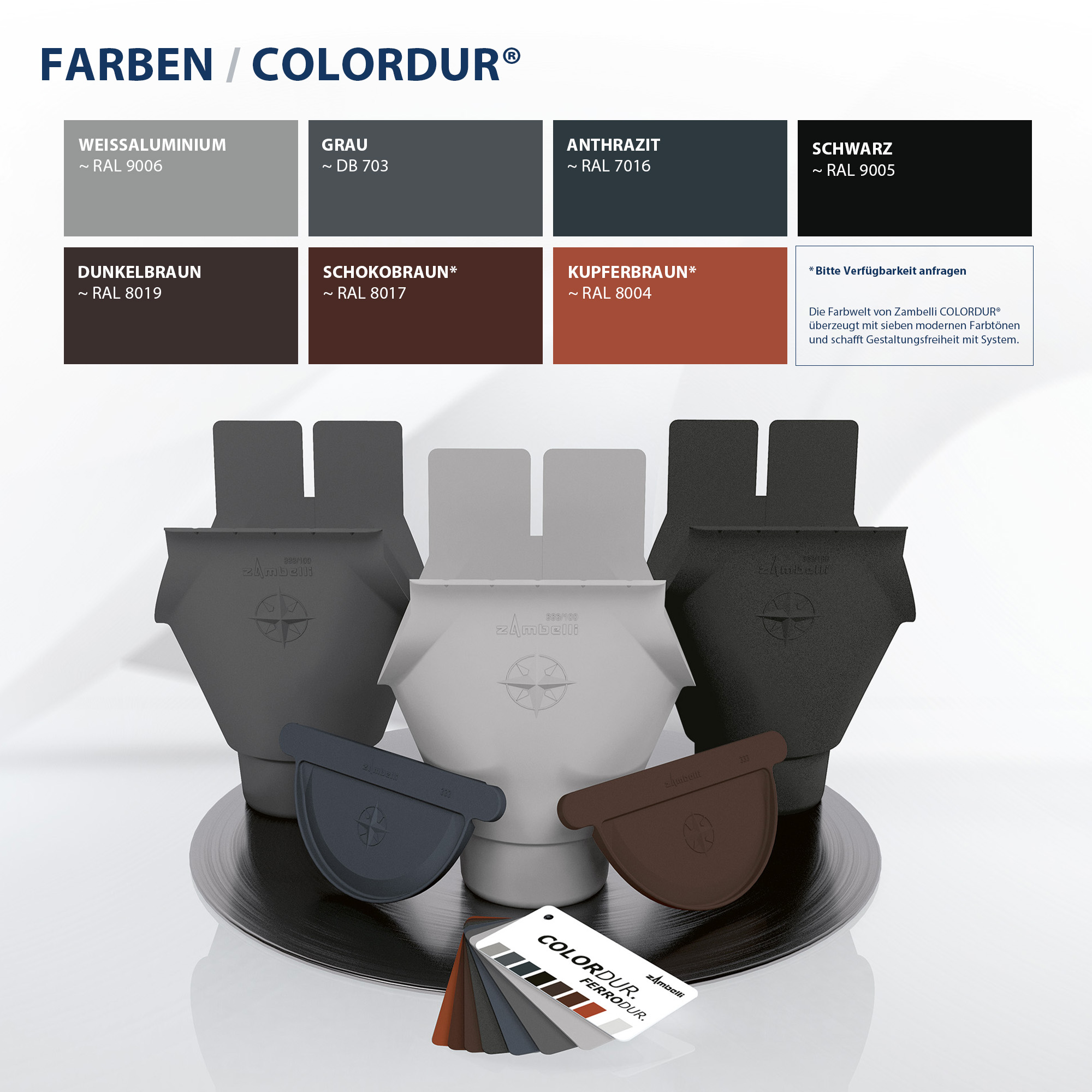 Zambelli Wasserfangkasten quadratisch Ø 100 mm, Anthrazit RAL 7016, COLORDUR, Ablauf exzentrisch - 1 Stk.