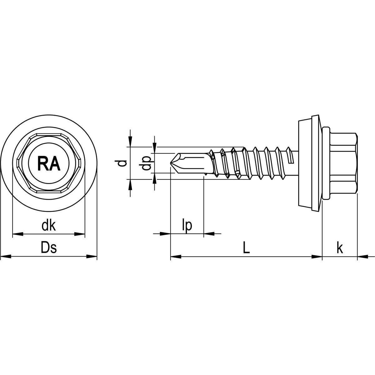 Reisser RP-r-3H Bohrschraube 4,8x22 mm, E14, Bimetall (Edelstahl A2/Stahl), Vollgewinde, SW8, Stahl-UK - 100 Stk.