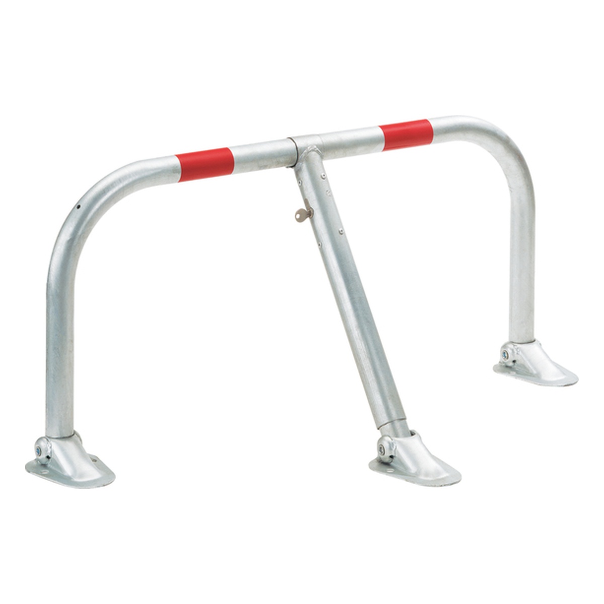 Alberts Parkplatzbügel Spielberg, umlegbar, 520 x 950 x 450 mm, Stahl roh, feuerverzinkt mit zwei roten, reflektierenden Ringen, zum Aufschrauben - 1