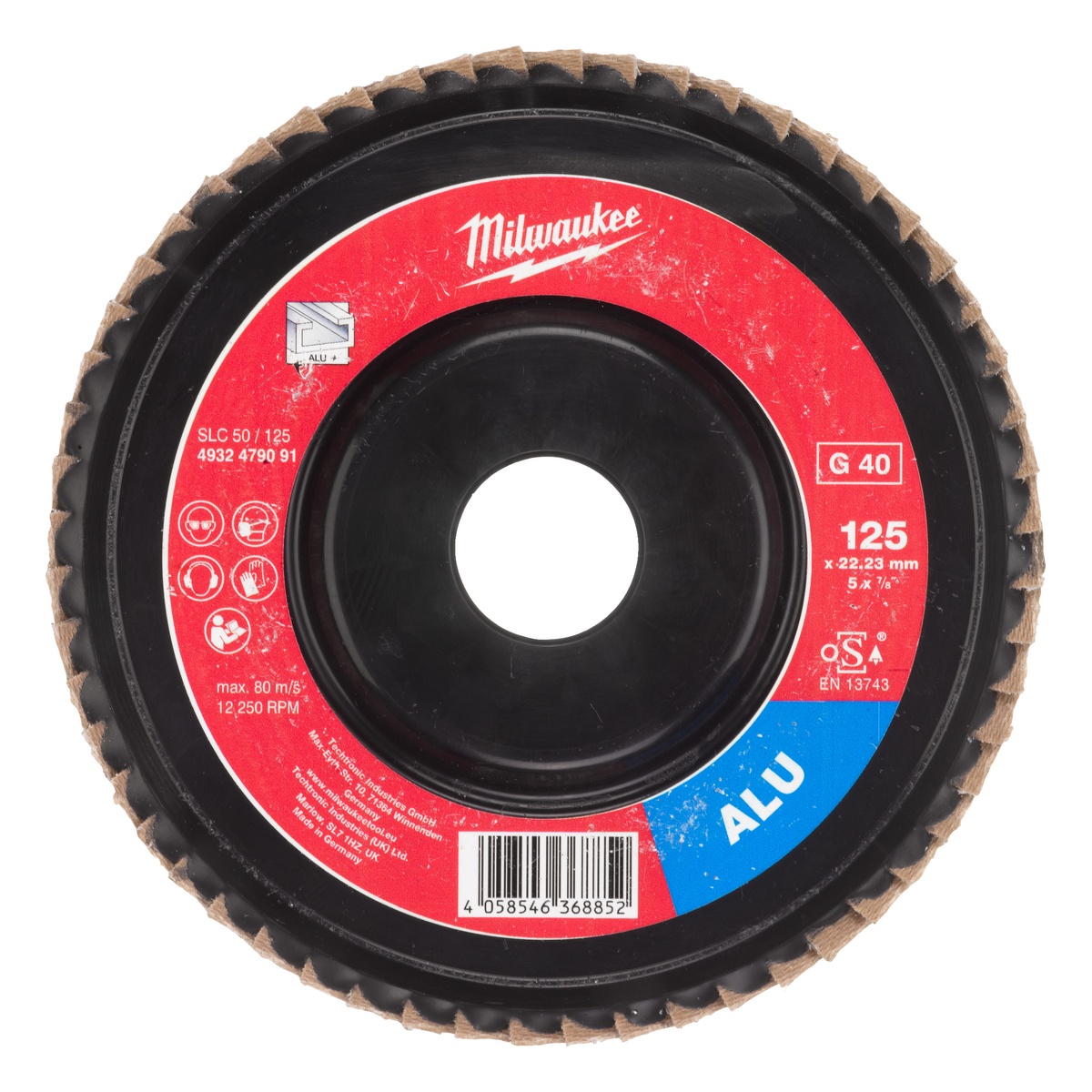 Milwaukee Fächerschleifscheibe 125 mm, Körnung 40, Spezialkorn, für Aluminium und NE-Metalle