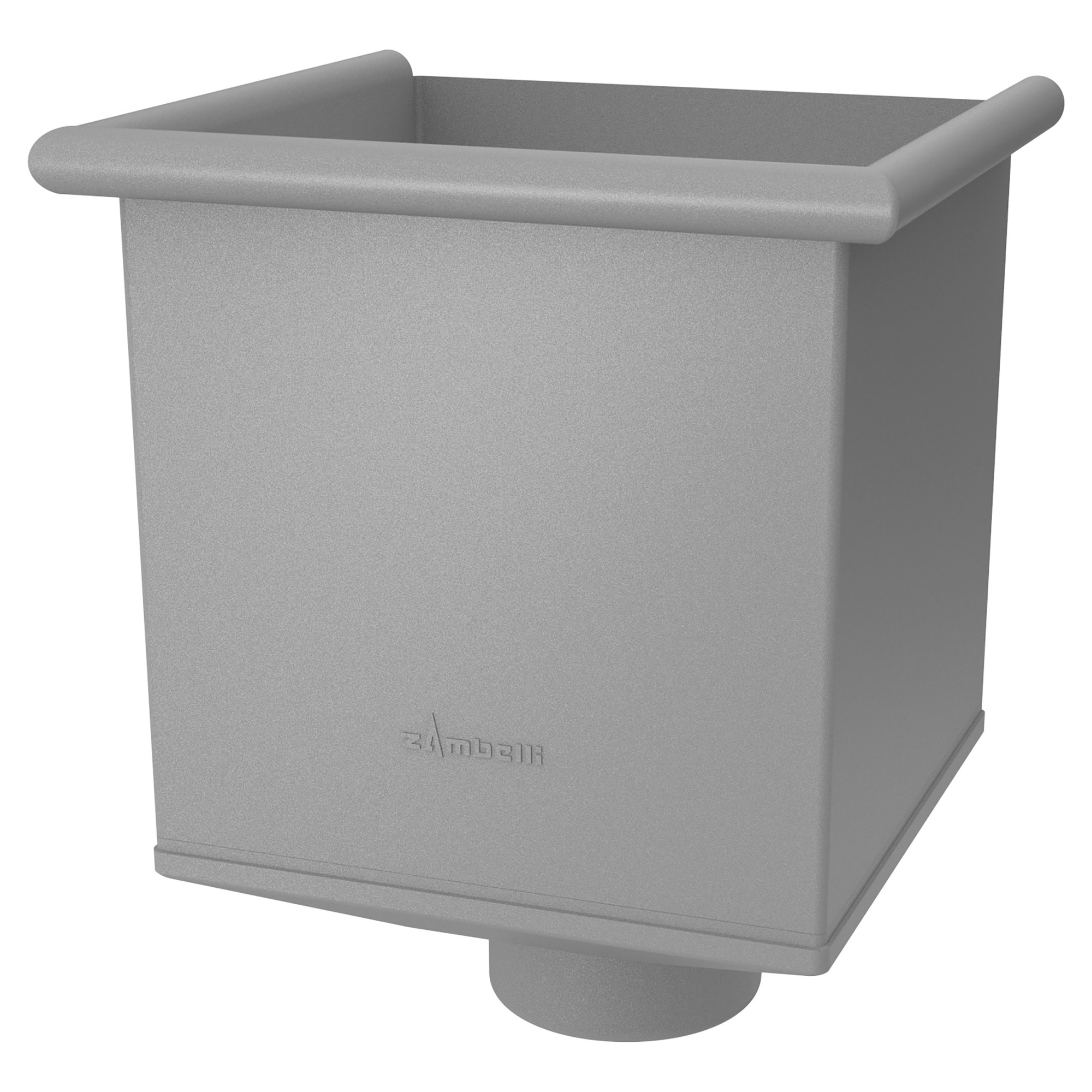 Zambelli Wasserfangkasten quadratisch Ø 100 mm, Weißaluminium RAL 9006, COLORDUR, Ablauf exzentrisch - 1 Stk.