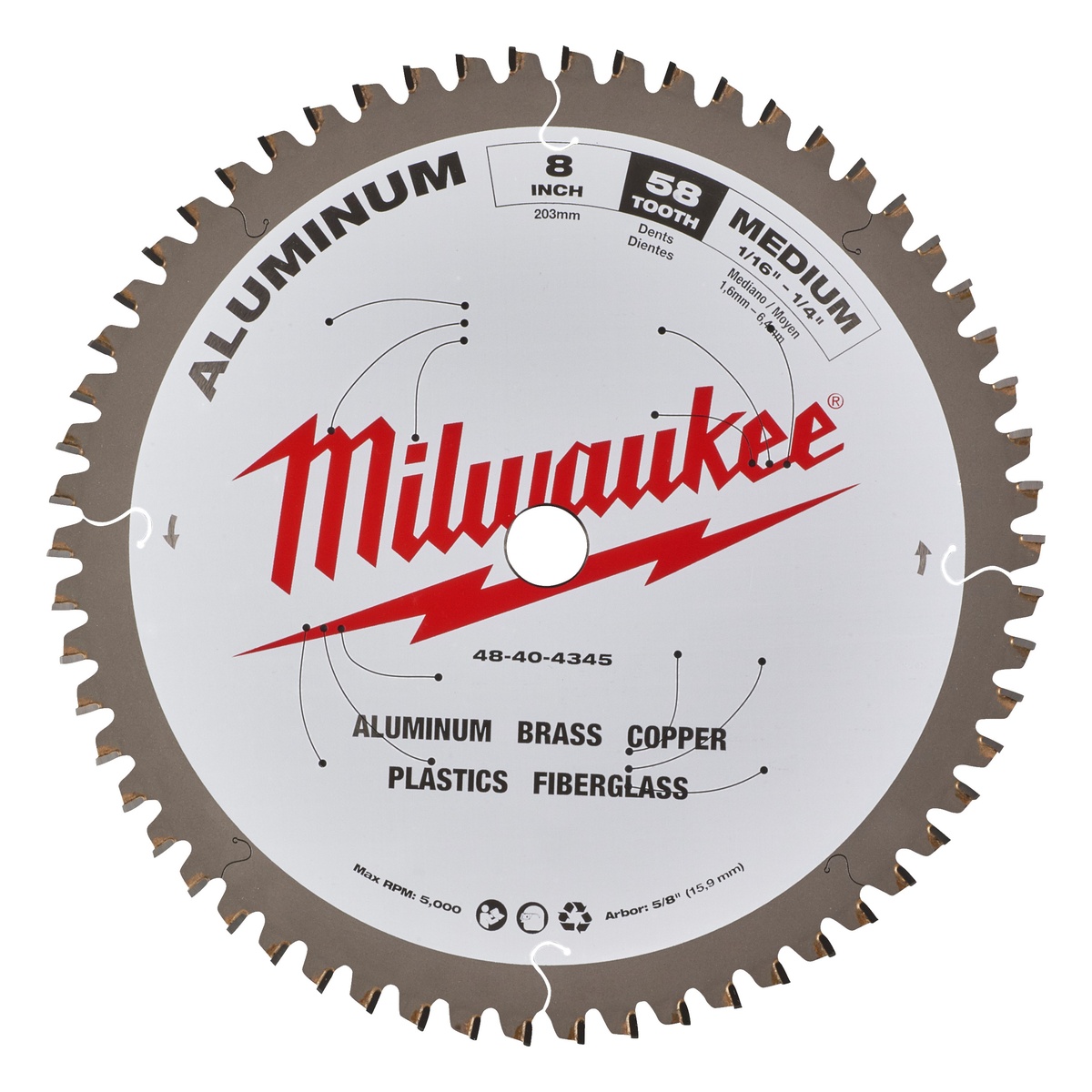 Milwaukee Kreissägeblatt für Metall-Handkreissägen 203/15,87 mm Z58 - 1 Stk.