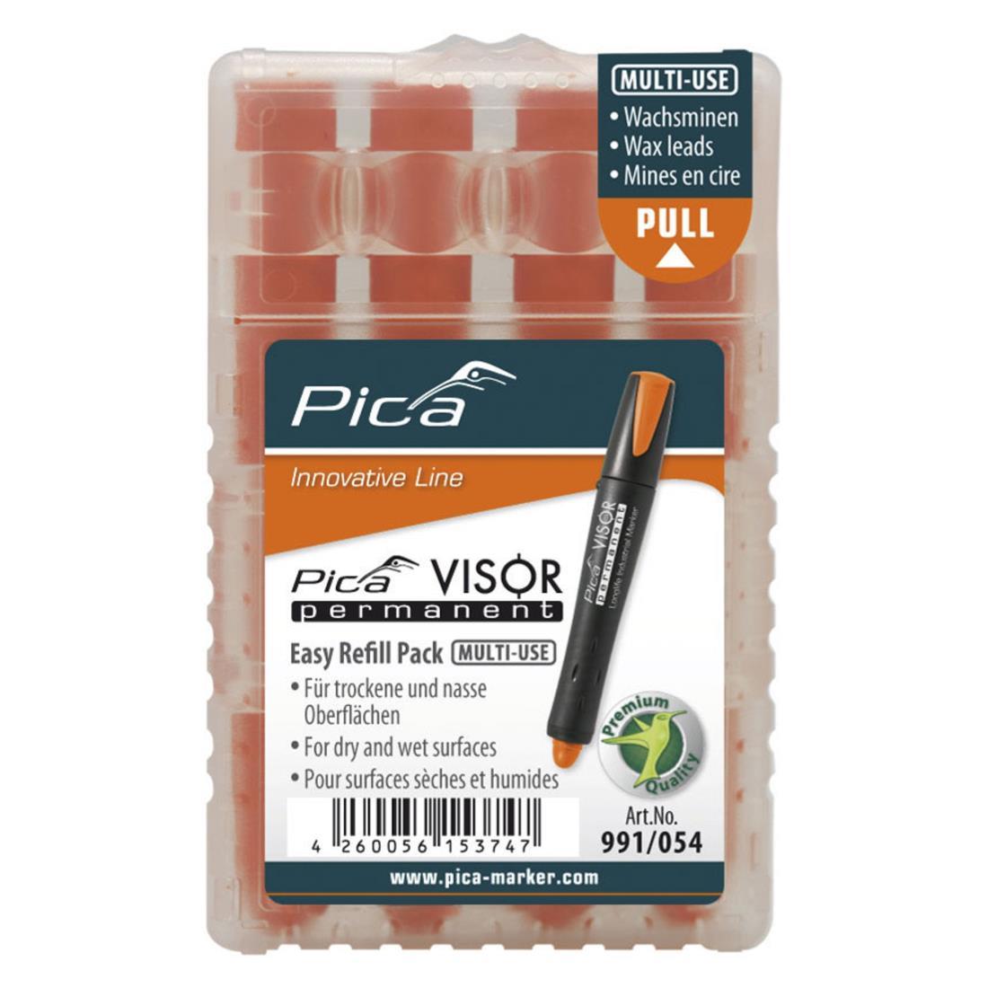 Pica Visor Permanent Ersatzminen 991, 10 mm, fluo-orange, Signierkreide, Easy-Refill-Pack, 4 Stück