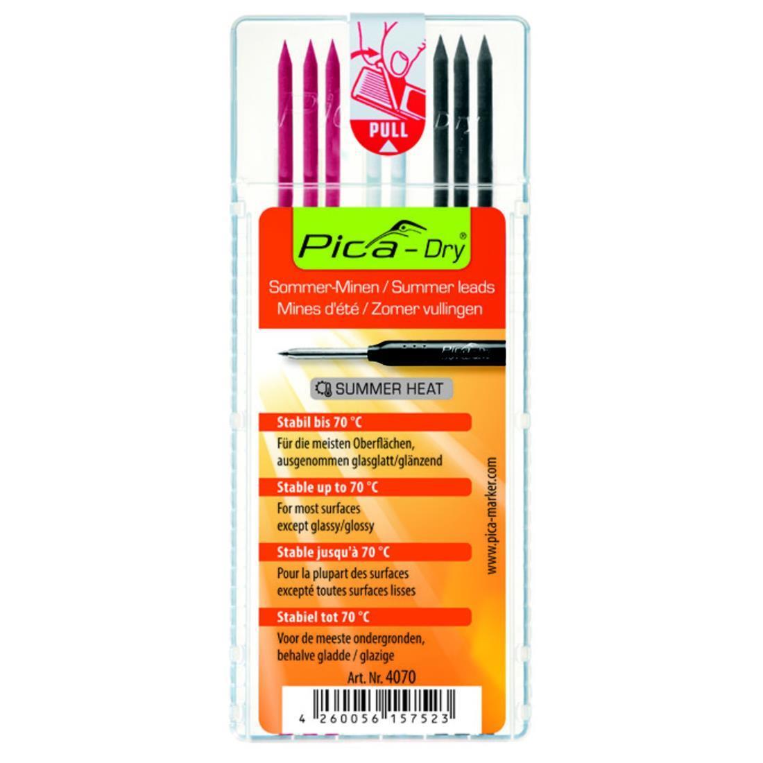 Pica Dry Sommer-Minen Summer Heat 4070, 2,8 mm, rot weiß Grafit, bis 70 °C, 8 Stück
