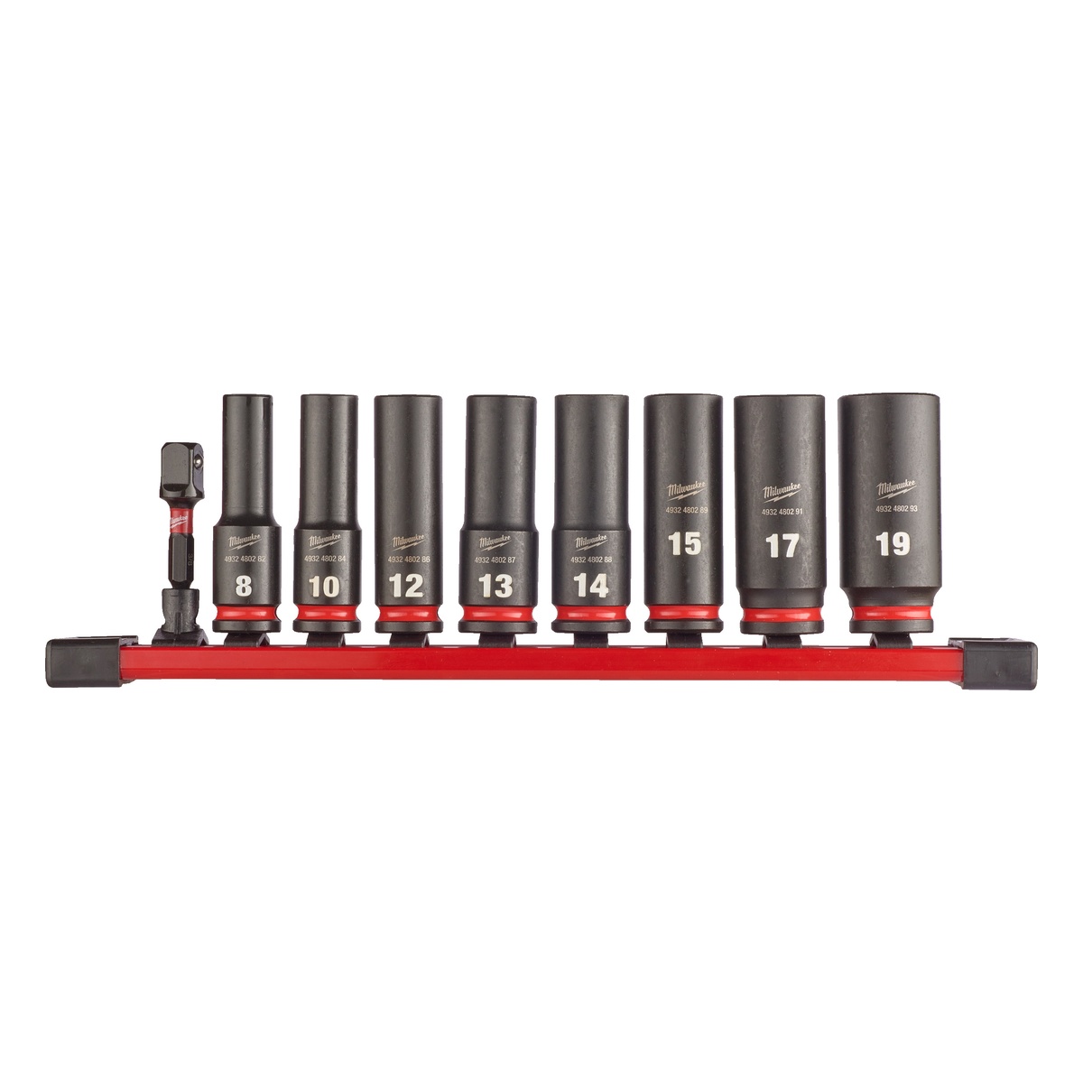 Milwaukee Schlagnuss-Satz 3/8 Zoll SW 8 bis 19 mm, SHOCKWAVE, lang, auf Schiene, 9-teilig