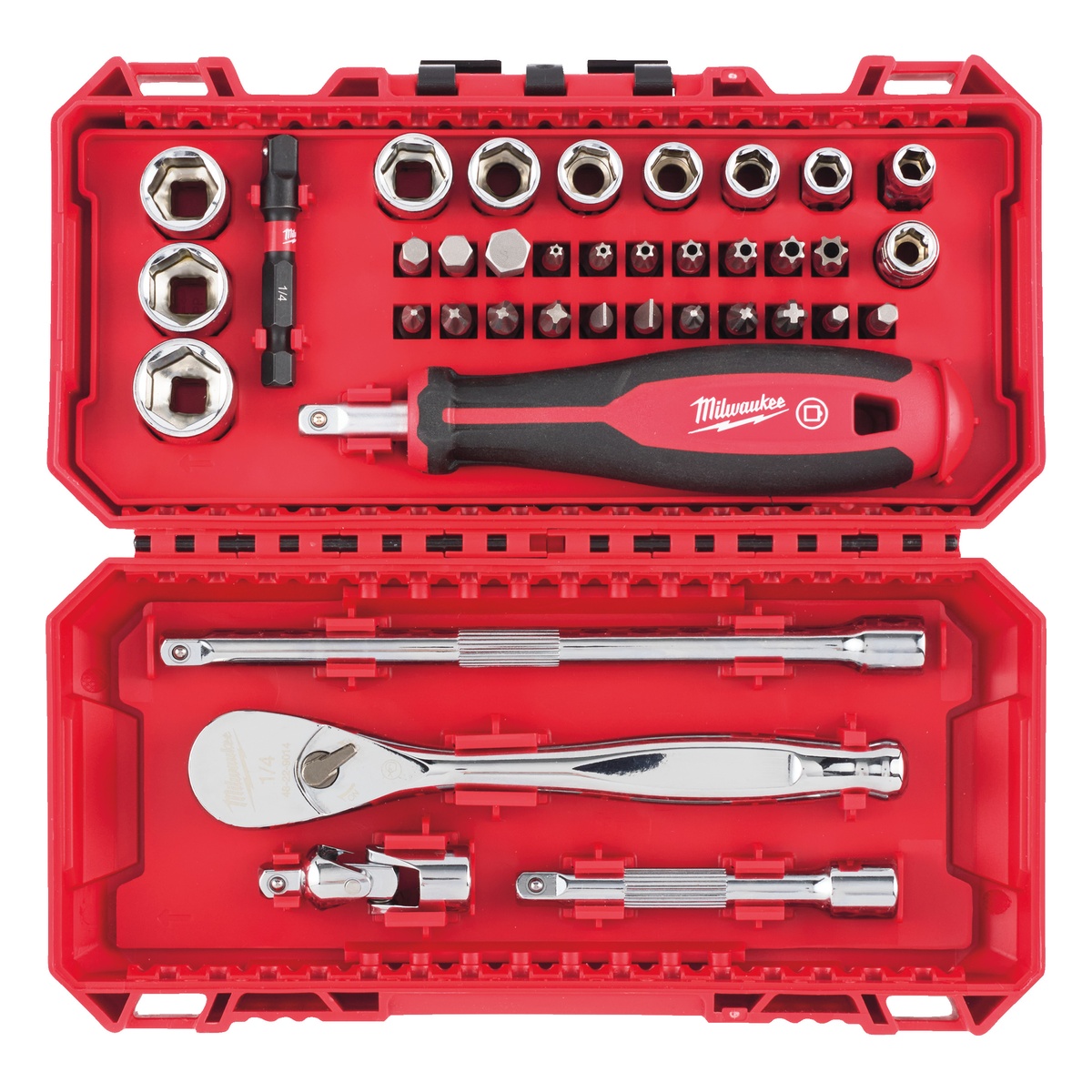 Milwaukee Ratschen-, standard Steckschlüsseleinsätze- und Handgriff Set 1/4" metrisch, 38-teilig - 1 Stk. Milwaukee Ratschen-, standard Steckschlüsseleinsätze- und Handgriff Set 1/4" metrisch, 38-teilig - 1 Stk.