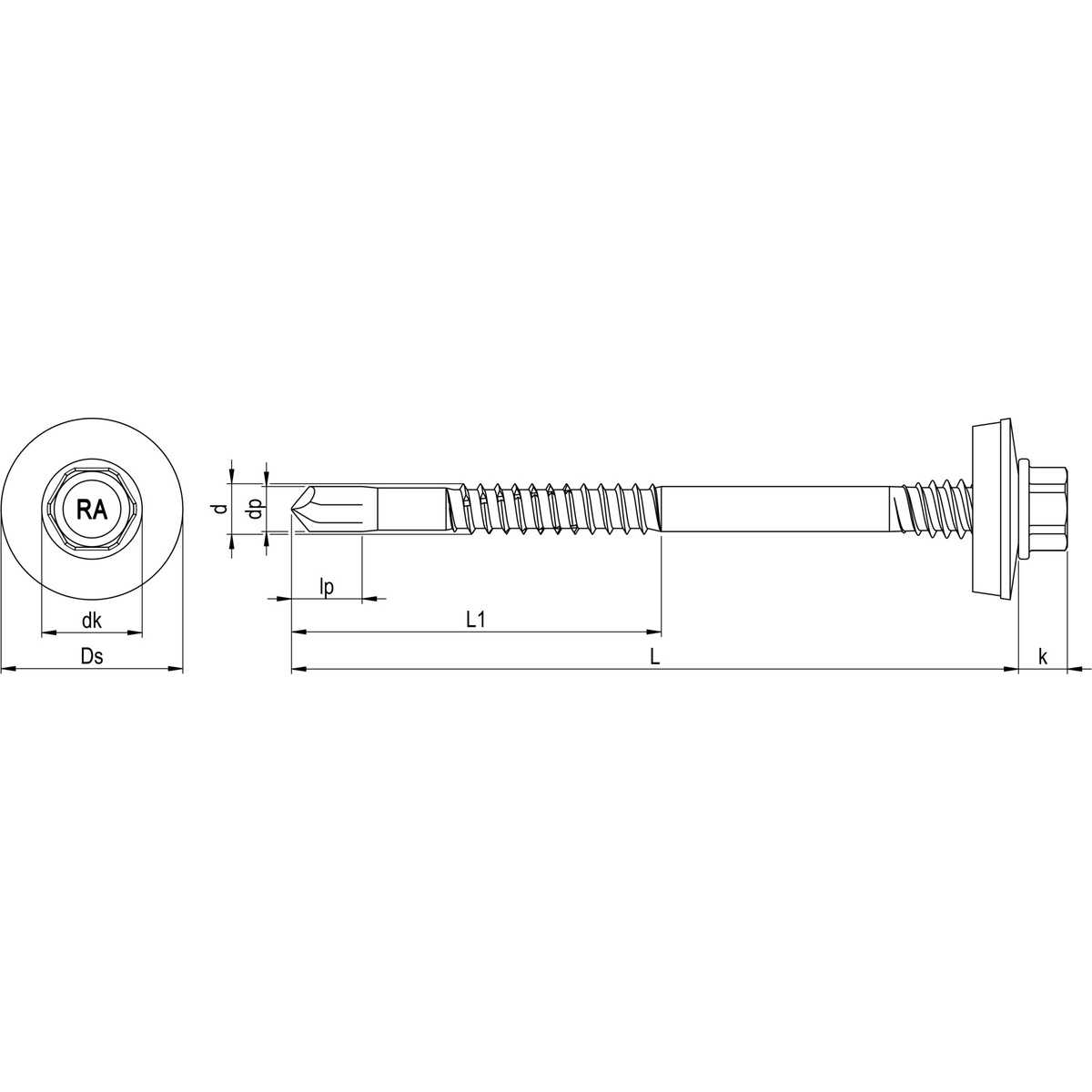 Reisser RP-7K-P Sandwich-Bohrschraube 5,5x76 mm, E19, Bimetall (Edelstahl A2/Stahl), Teilgewinde, SW8, Stahl-UK - 100 Stk.