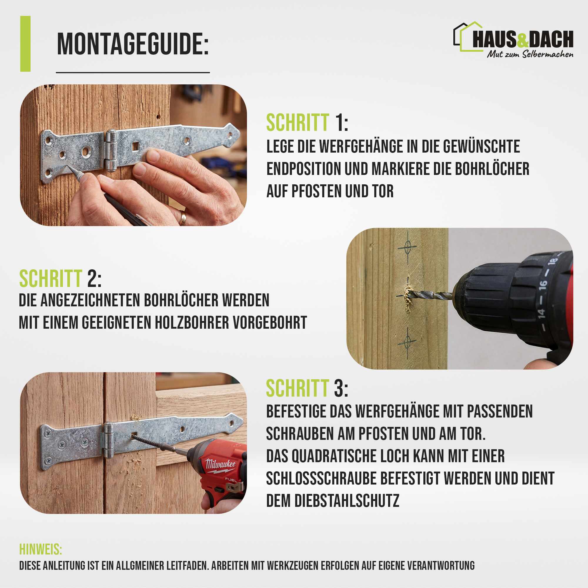HAUS&DACH Werfgehänge Set 500 mm verzinkt - schweres Torband / Türband für Gartentor & Holztor