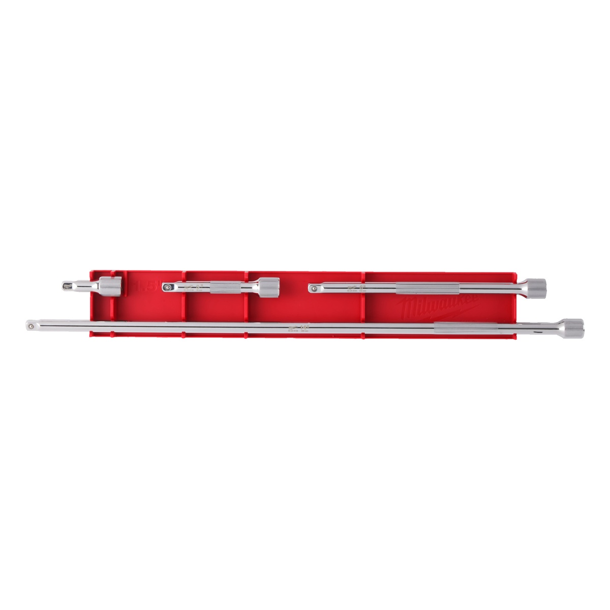 Milwaukee Verlängerungs-Satz 1/4 Zoll 4-teilig, 38, 76, 152 und 356 mm, verchromt, geriffelter Griffbereich
