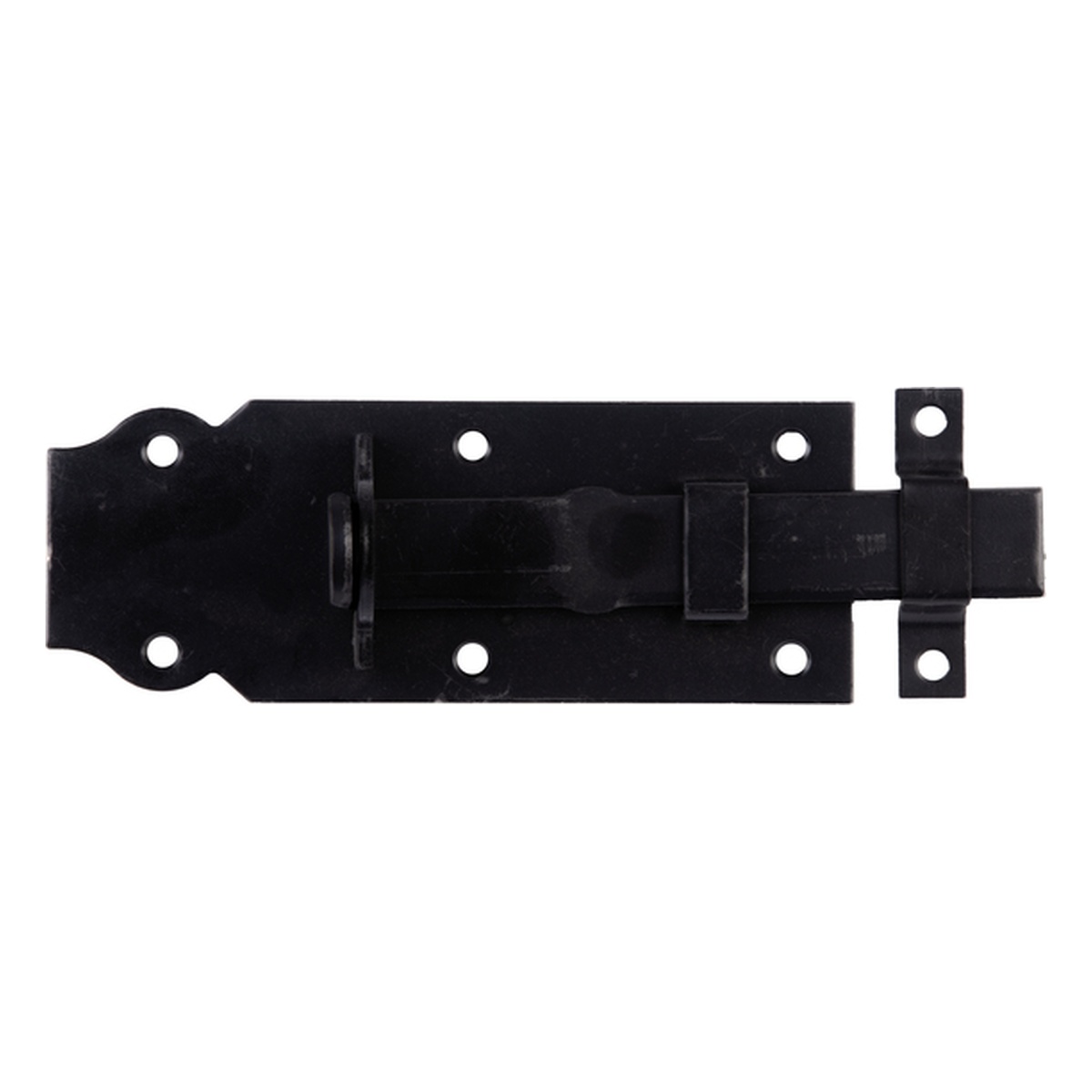 Alberts Schlossriegel, mit flachem Griff, gerade, mit Schlaufe, Stahl roh verzinkt, schwarz kunststoffbeschichtet, 120 x 44 mm - 1 Stk. Alberts Schlossriegel, mit flachem Griff, gerade, mit Schlaufe, Stahl roh verzinkt, schwarz kunststoffbeschichtet, 120 x 44 mm - 1 Stk.