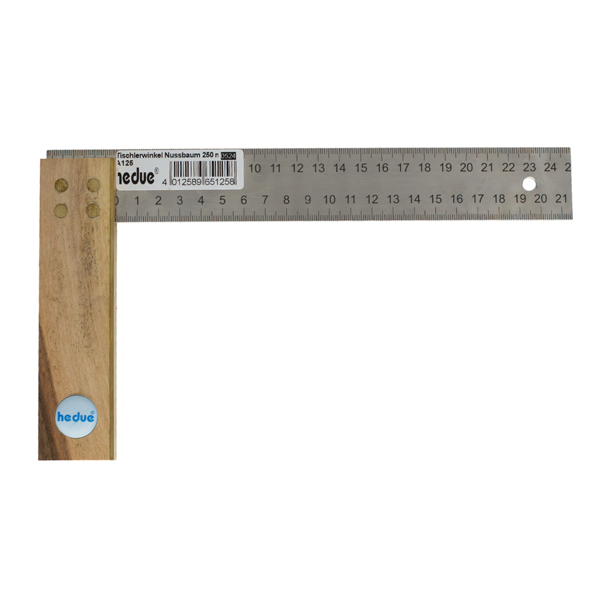 hedue Tischlerwinkel Nussbaum, Edelstahlblatt, kalibriert 0,06°, Messingbeschlag