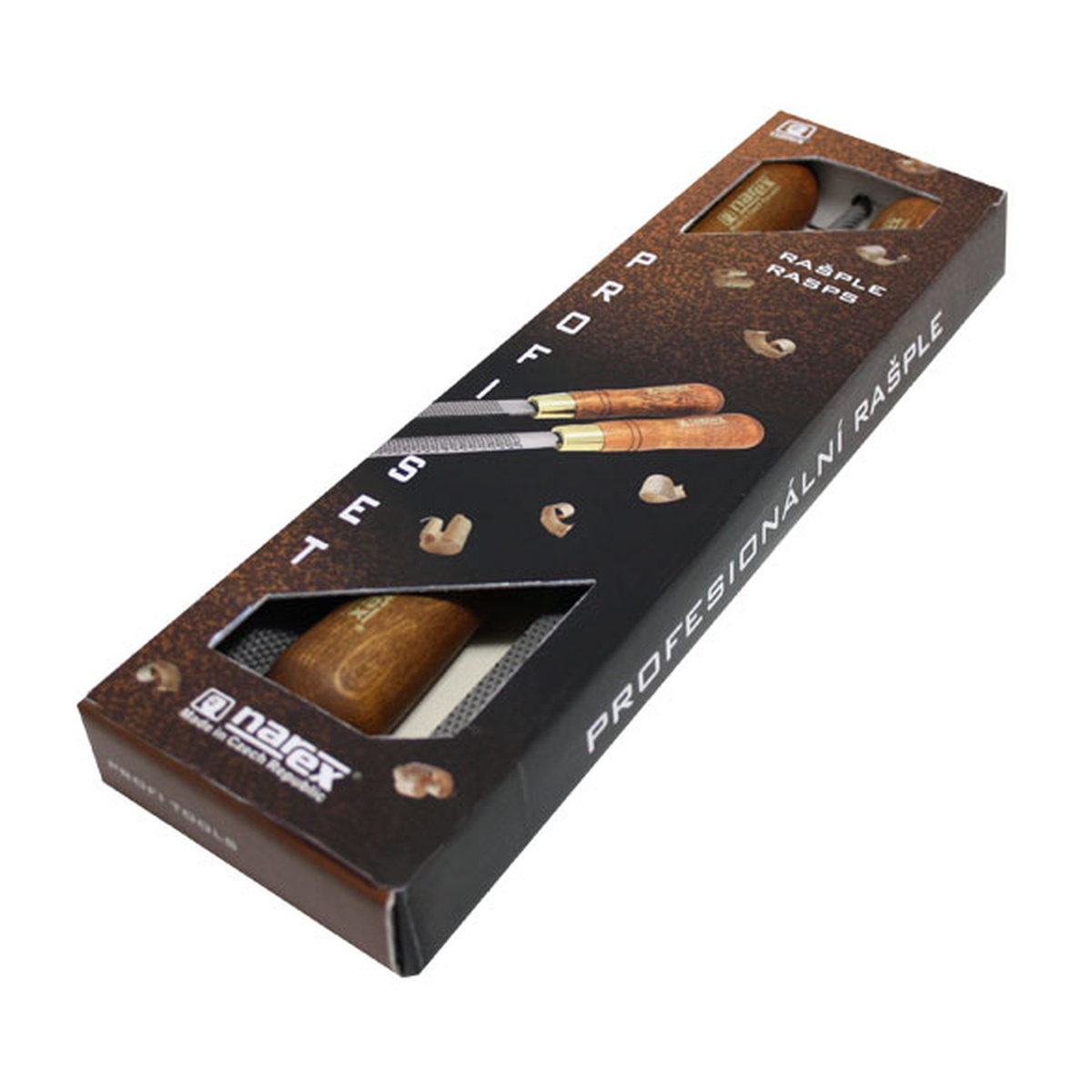Narex Raspel-Set 3-teilig, flach rund halbrund, Holzgriffe im Karton