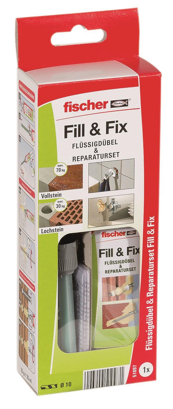 Fischer Fill & Fix Flüssigdübel Reparaturset Schrankscharnier Gardinenstange