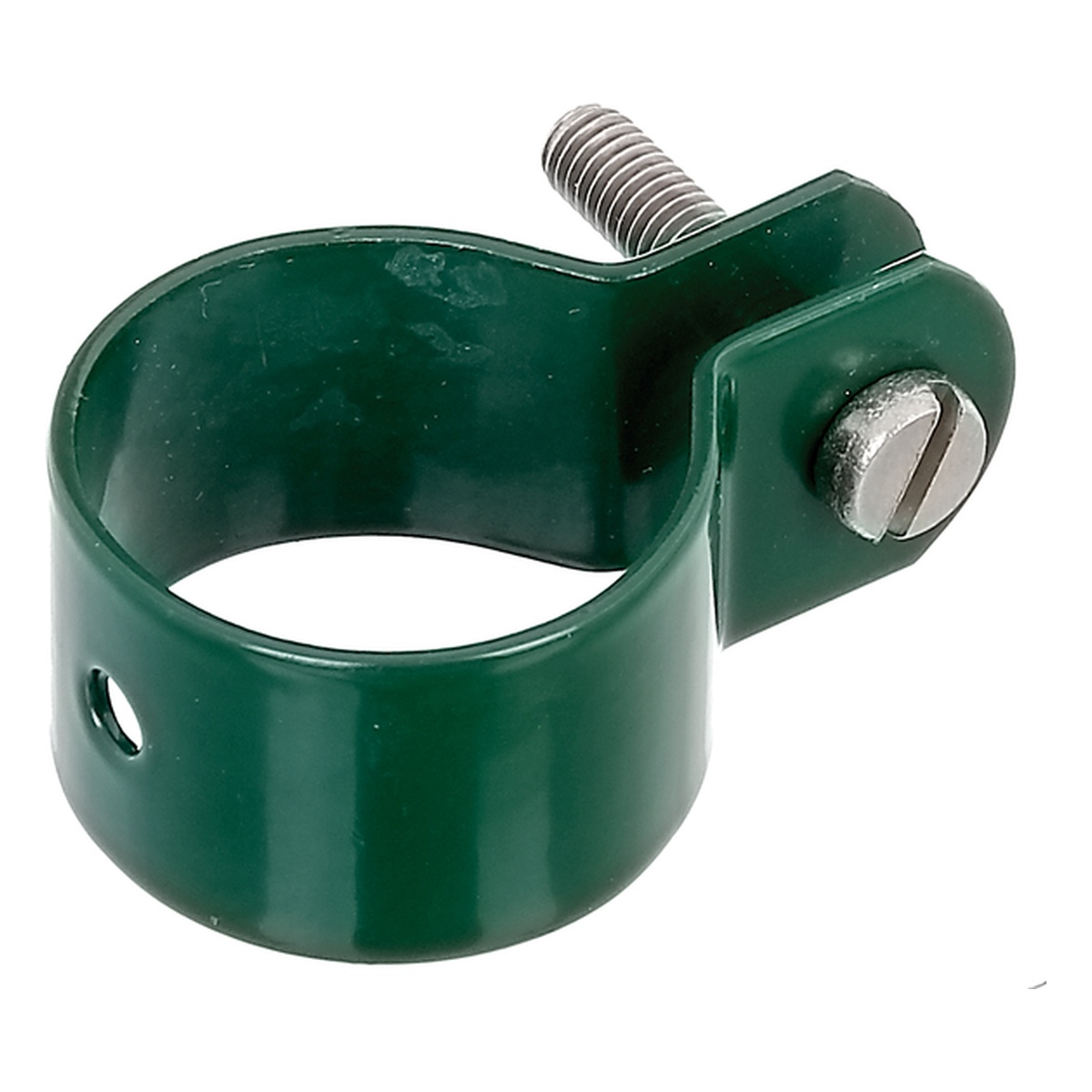 Alberts Schelle zur Befestigung von Streben an Pfosten, 21,8 x 36,5 x 56,5 mm, Schellen-Ø: 34 mm, Stahl roh, verzinkt grün kunststoffbeschichtet RAL 6005 - 1 Stk.