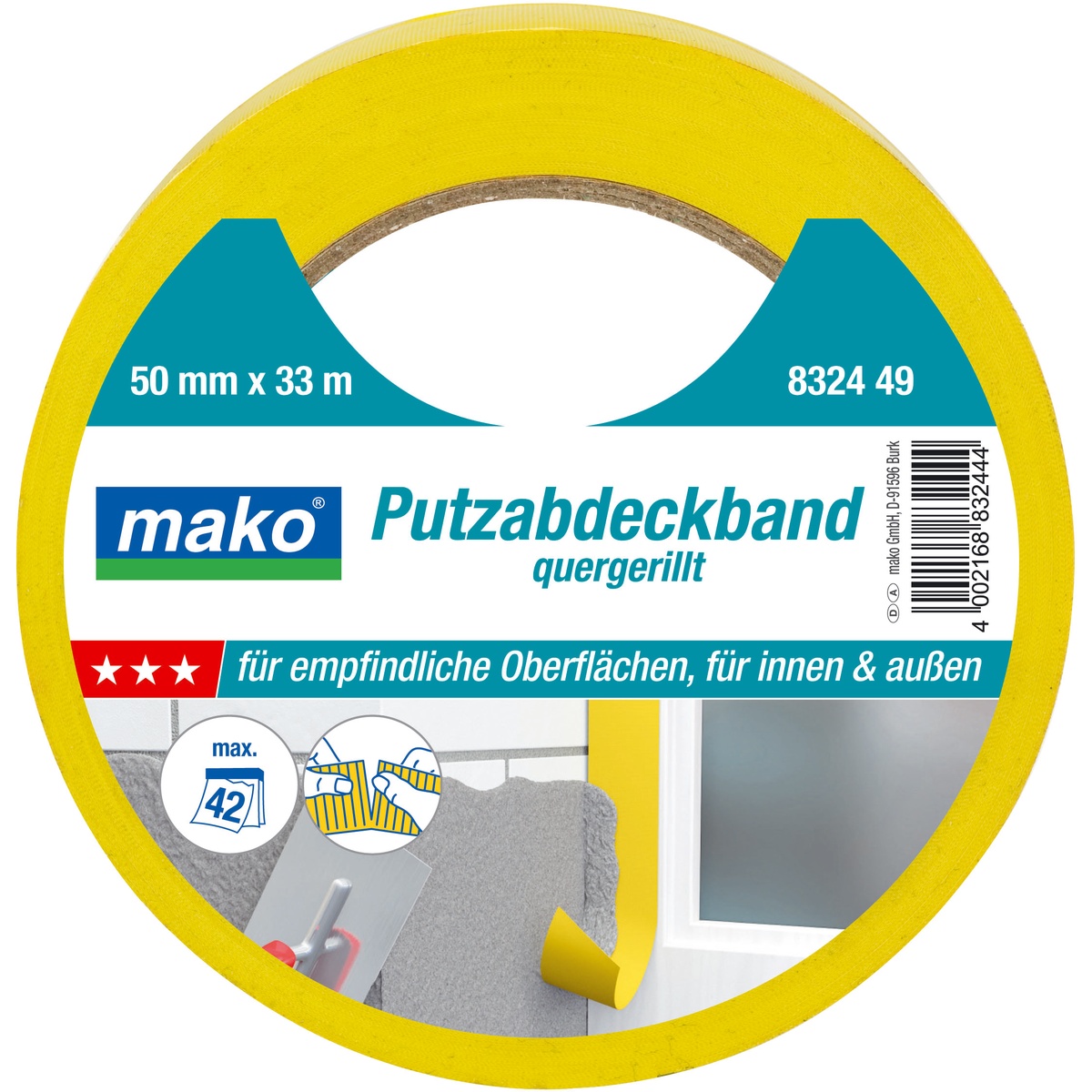Mako Putz-Abdeckband, 50 mm x 33 m, gelb