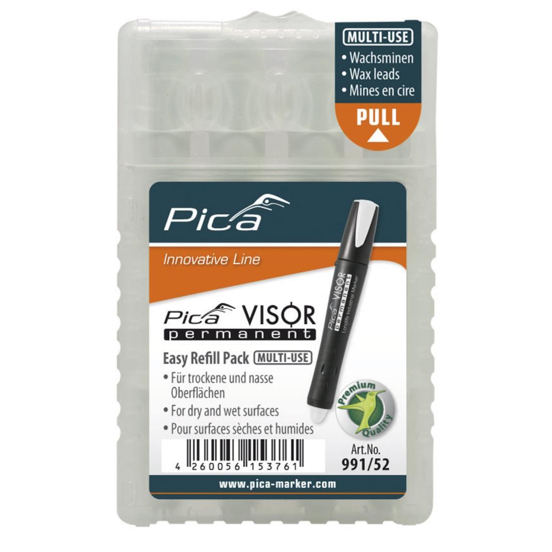 Pica Visor Permanent Ersatzminen 991, 10 mm, weiß, Signierkreide, Easy-Refill-Pack, 4 Stück