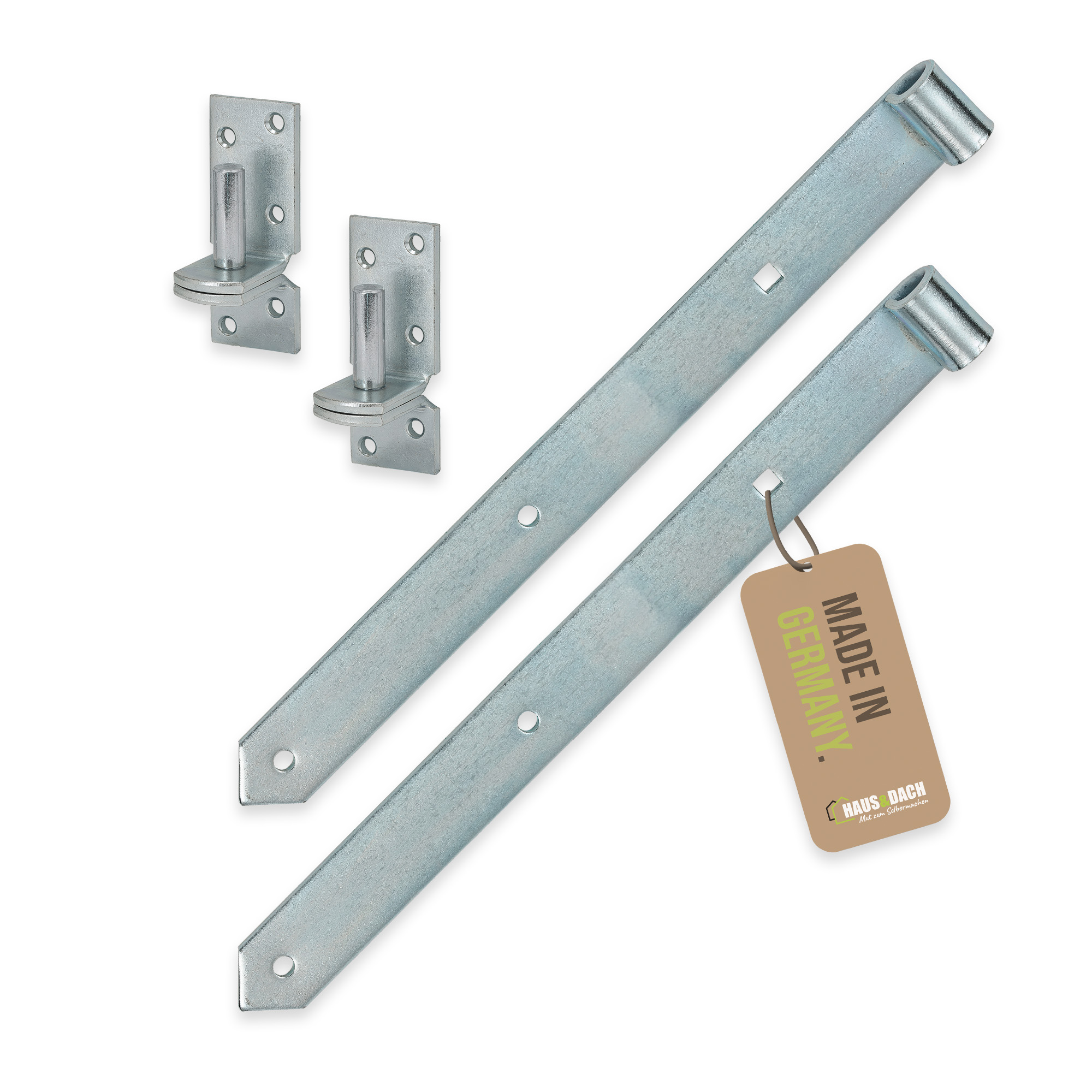 HAUS&DACH Ladenband Set 500 mm, Kloben Ø13 mm eng zum Anschrauben, blau verzinkt - Torband / Türband für Gartentor, Holztor & Fensterladen
