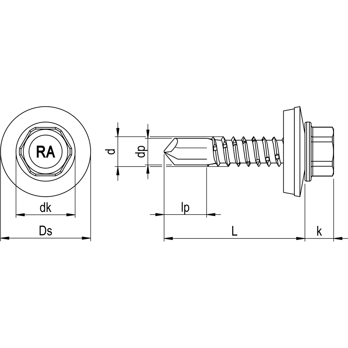 Reisser RP-K Bohrschraube 5,5x25 mm, E16, Bimetall (Edelstahl A2/Stahl), Vollgewinde, SW8, Stahl-UK - 100 Stk.