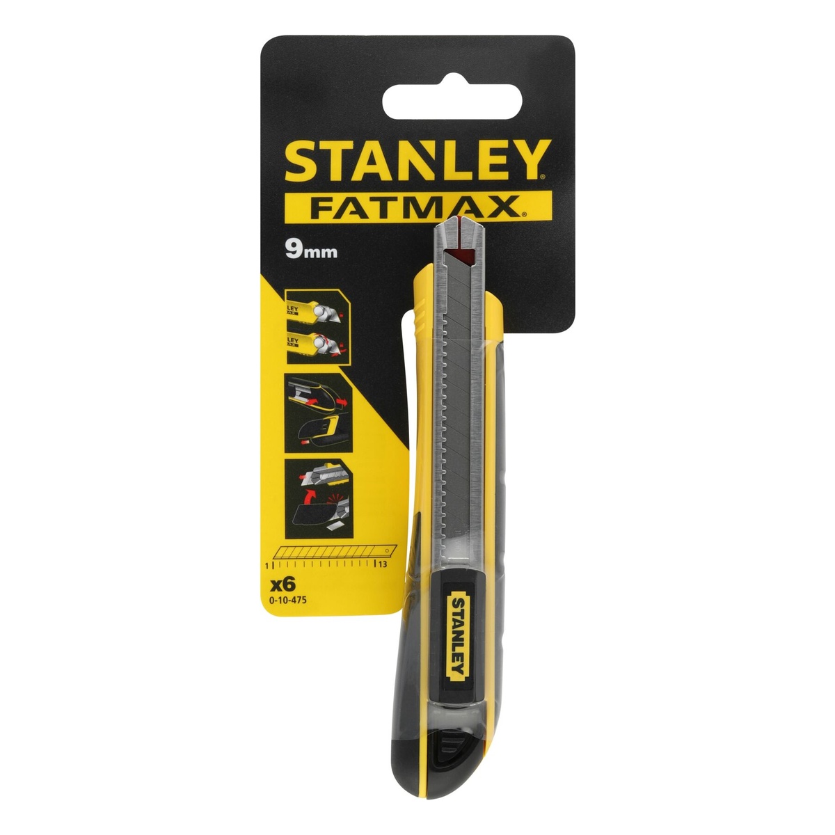 Stanley FATMAX Cutter mit Magazin 9 mm, Schieberverriegelung und Feststellrad, inkl. 6 Abbrechklingen
