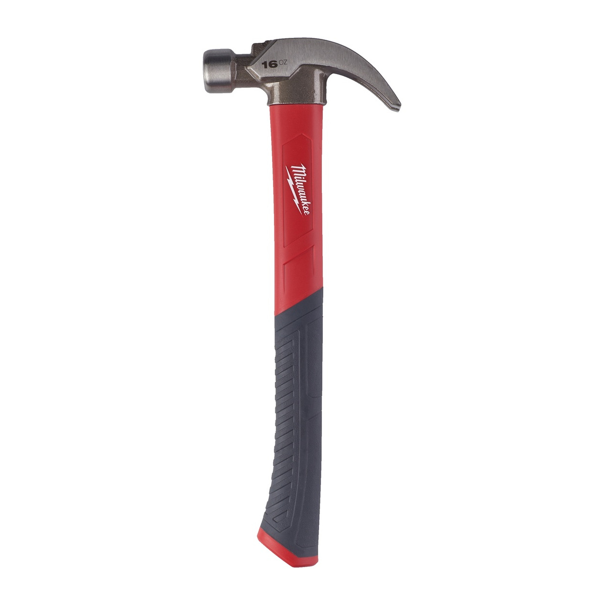 Milwaukee Klauenhammer gekröpft, Fiberglasstiel, vibrationsarme Griffummantelung, Magnet-Nagelhalter