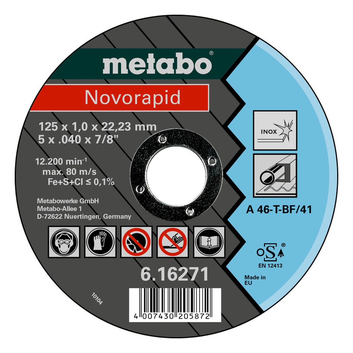 Metabo Novorapid Trennscheibe 125x1,0x22,23 Inox
